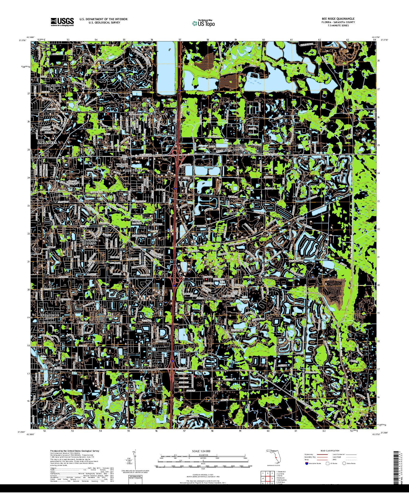 USGS US TOPO 7.5-MINUTE MAP FOR BEE RIDGE, FL 2018