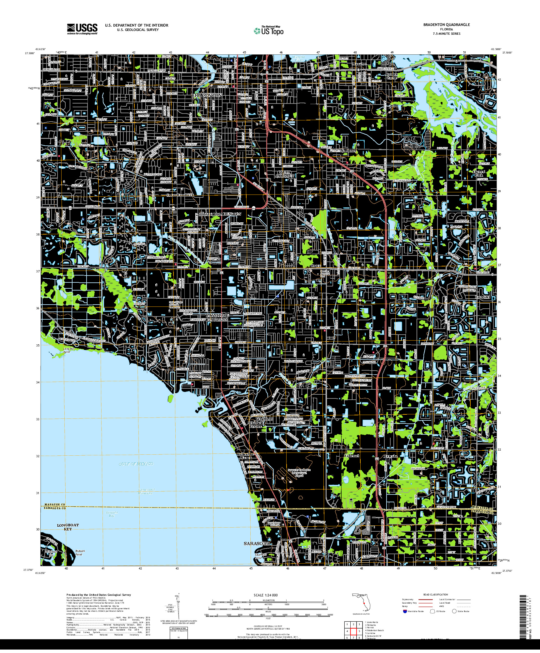 USGS US TOPO 7.5-MINUTE MAP FOR BRADENTON, FL 2018