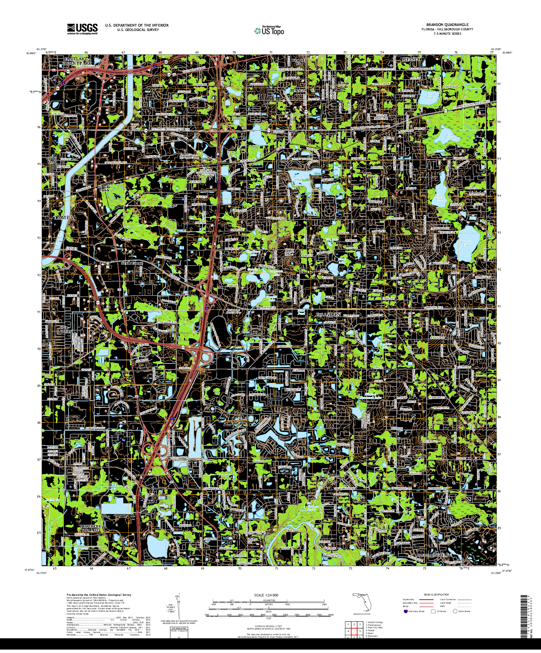 USGS US TOPO 7.5-MINUTE MAP FOR BRANDON, FL 2018