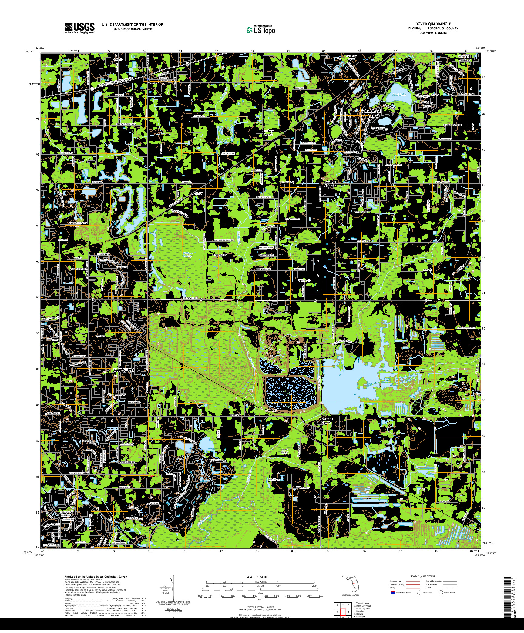 USGS US TOPO 7.5-MINUTE MAP FOR DOVER, FL 2018