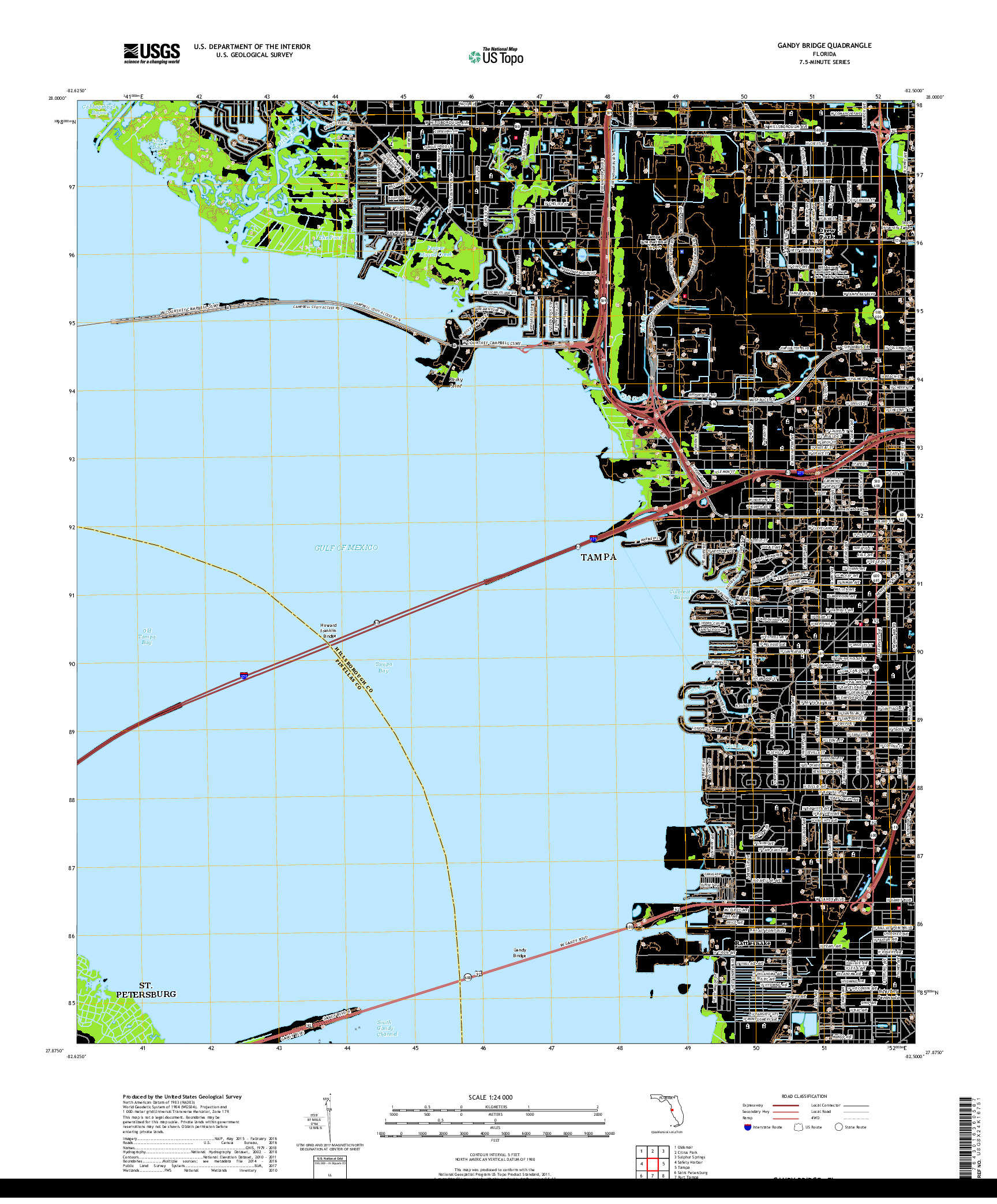 USGS US TOPO 7.5-MINUTE MAP FOR GANDY BRIDGE, FL 2018