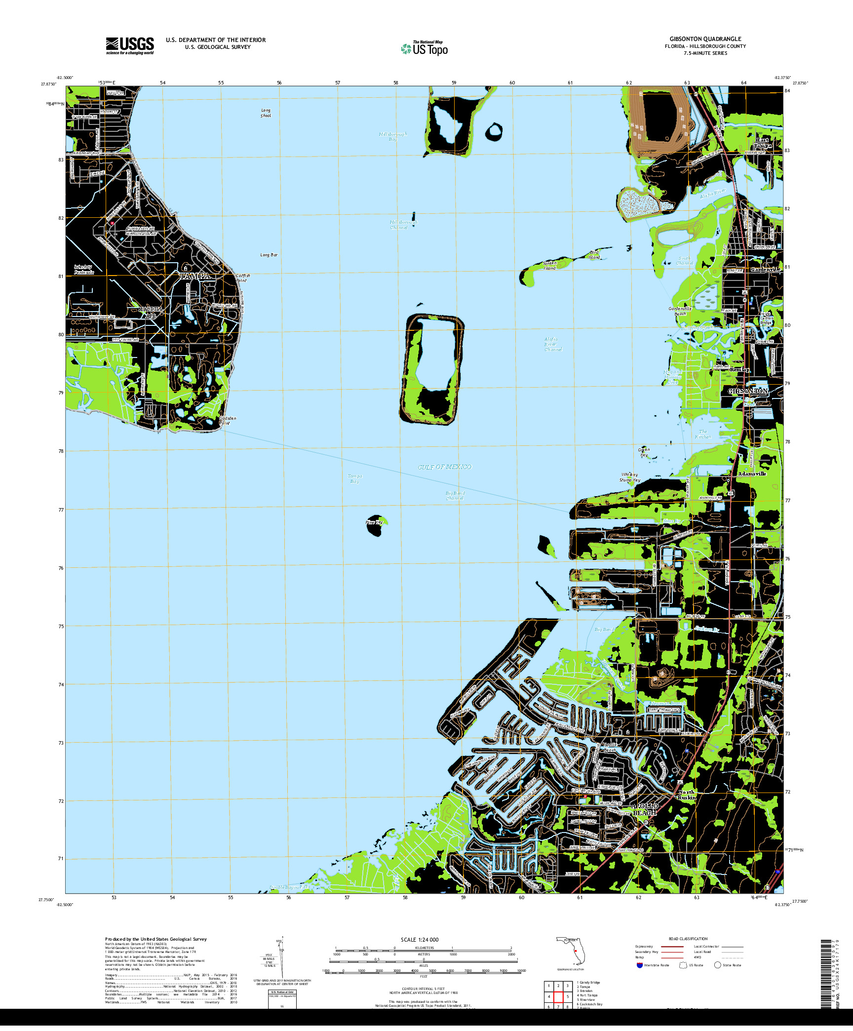 USGS US TOPO 7.5-MINUTE MAP FOR GIBSONTON, FL 2018