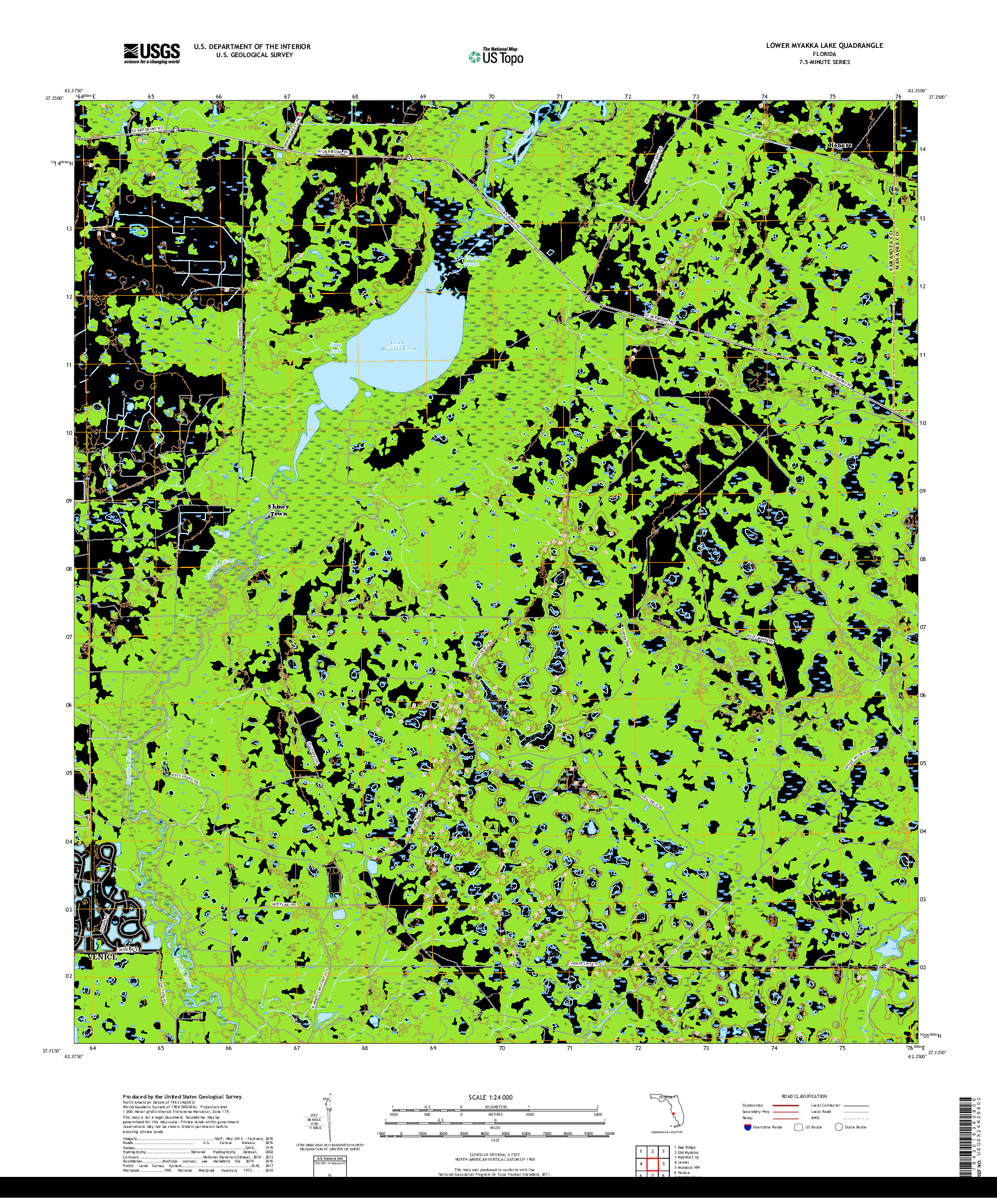 USGS US TOPO 7.5-MINUTE MAP FOR LOWER MYAKKA LAKE, FL 2018