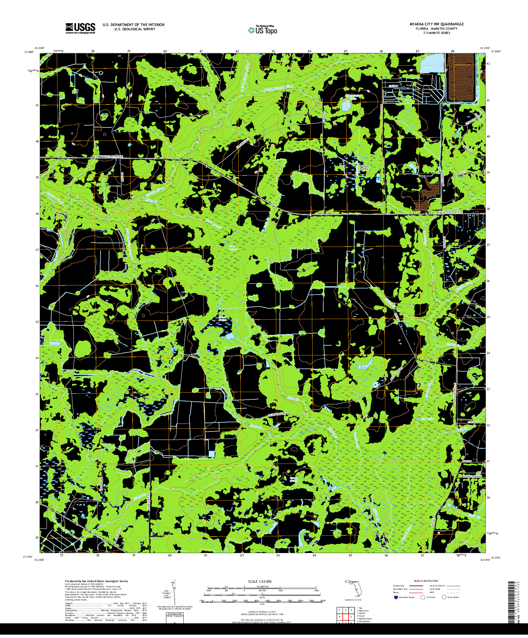 USGS US TOPO 7.5-MINUTE MAP FOR MYAKKA CITY NW, FL 2018