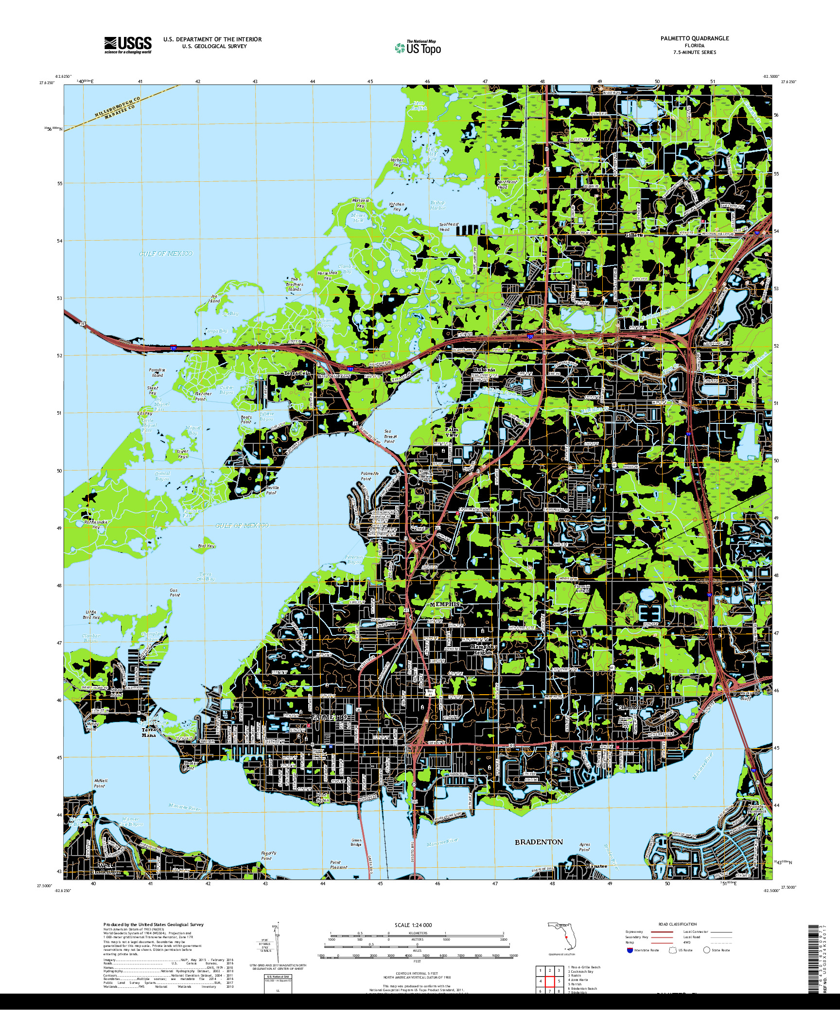 USGS US TOPO 7.5-MINUTE MAP FOR PALMETTO, FL 2018