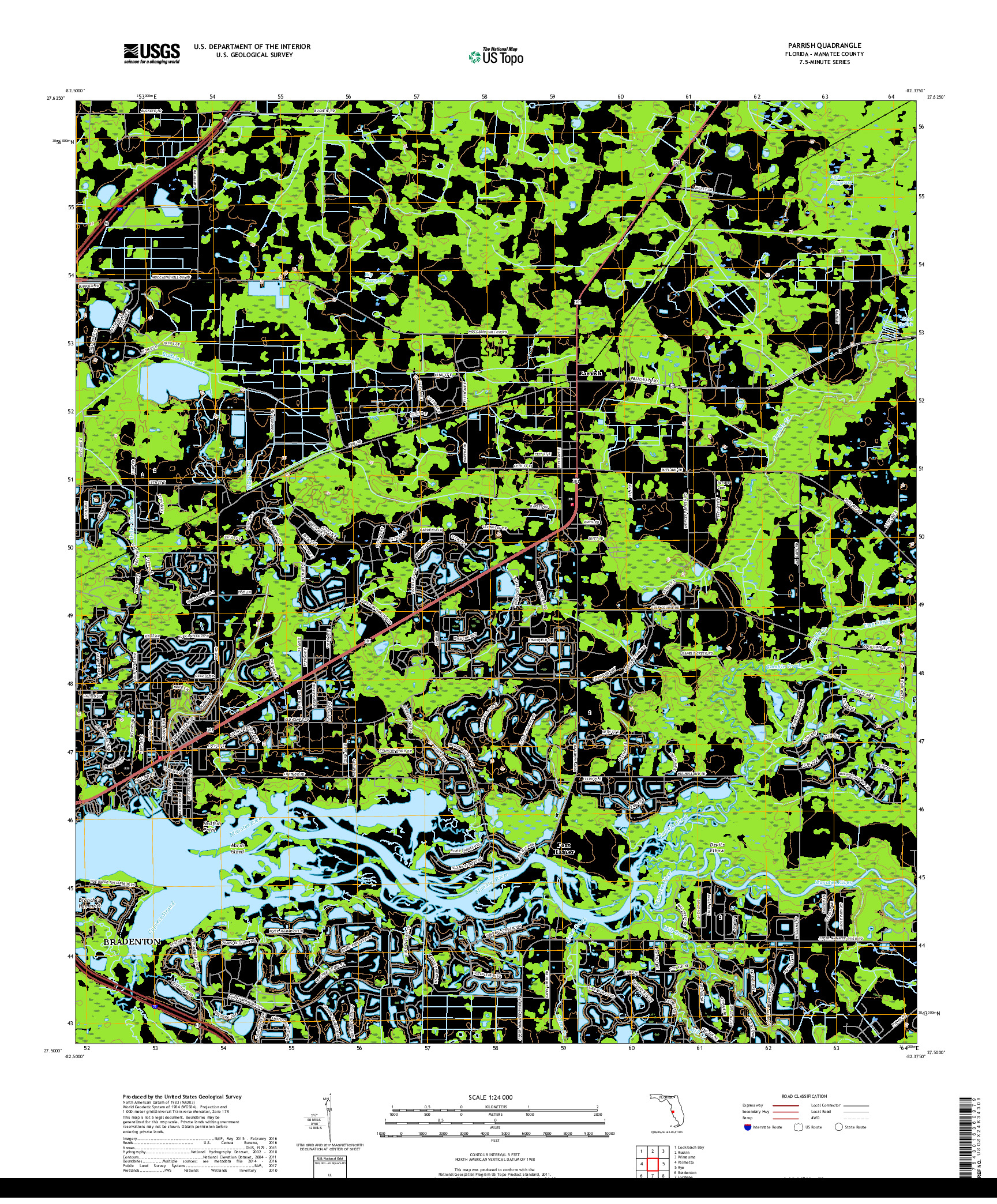 USGS US TOPO 7.5-MINUTE MAP FOR PARRISH, FL 2018