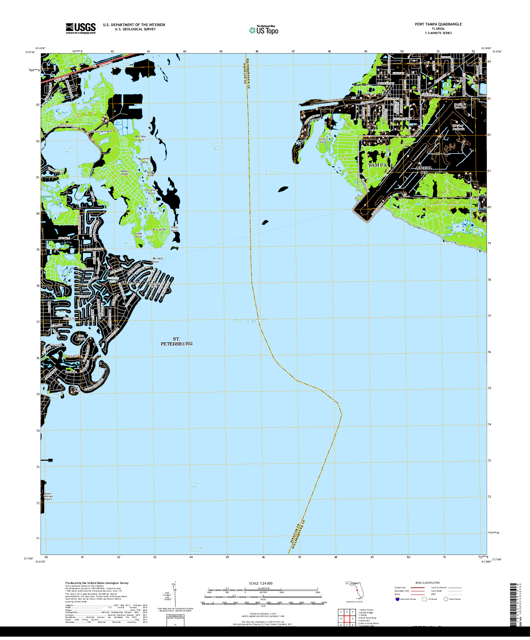 USGS US TOPO 7.5-MINUTE MAP FOR PORT TAMPA, FL 2018