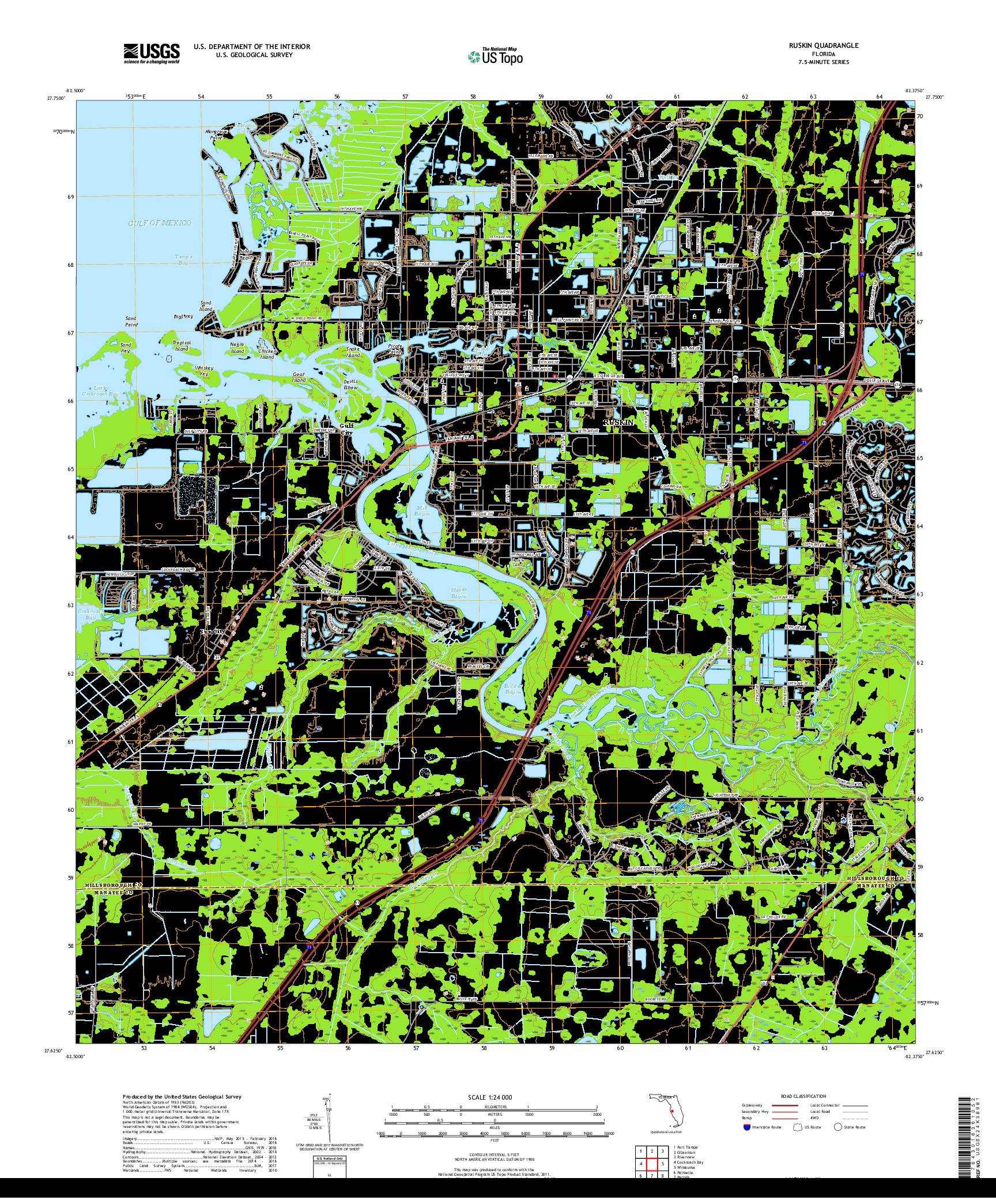 USGS US TOPO 7.5-MINUTE MAP FOR RUSKIN, FL 2018