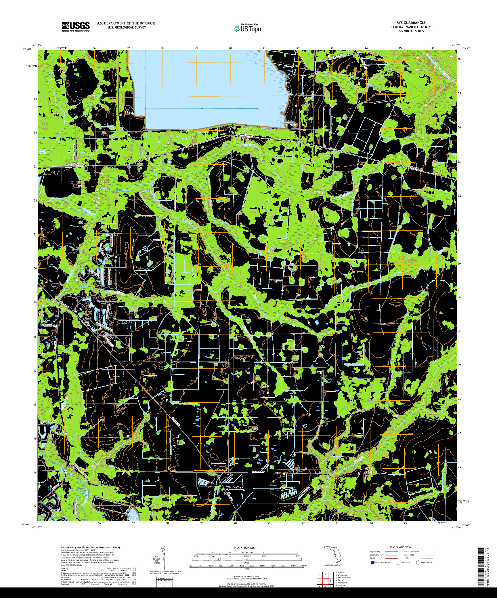 USGS US TOPO 7.5-MINUTE MAP FOR RYE, FL 2018