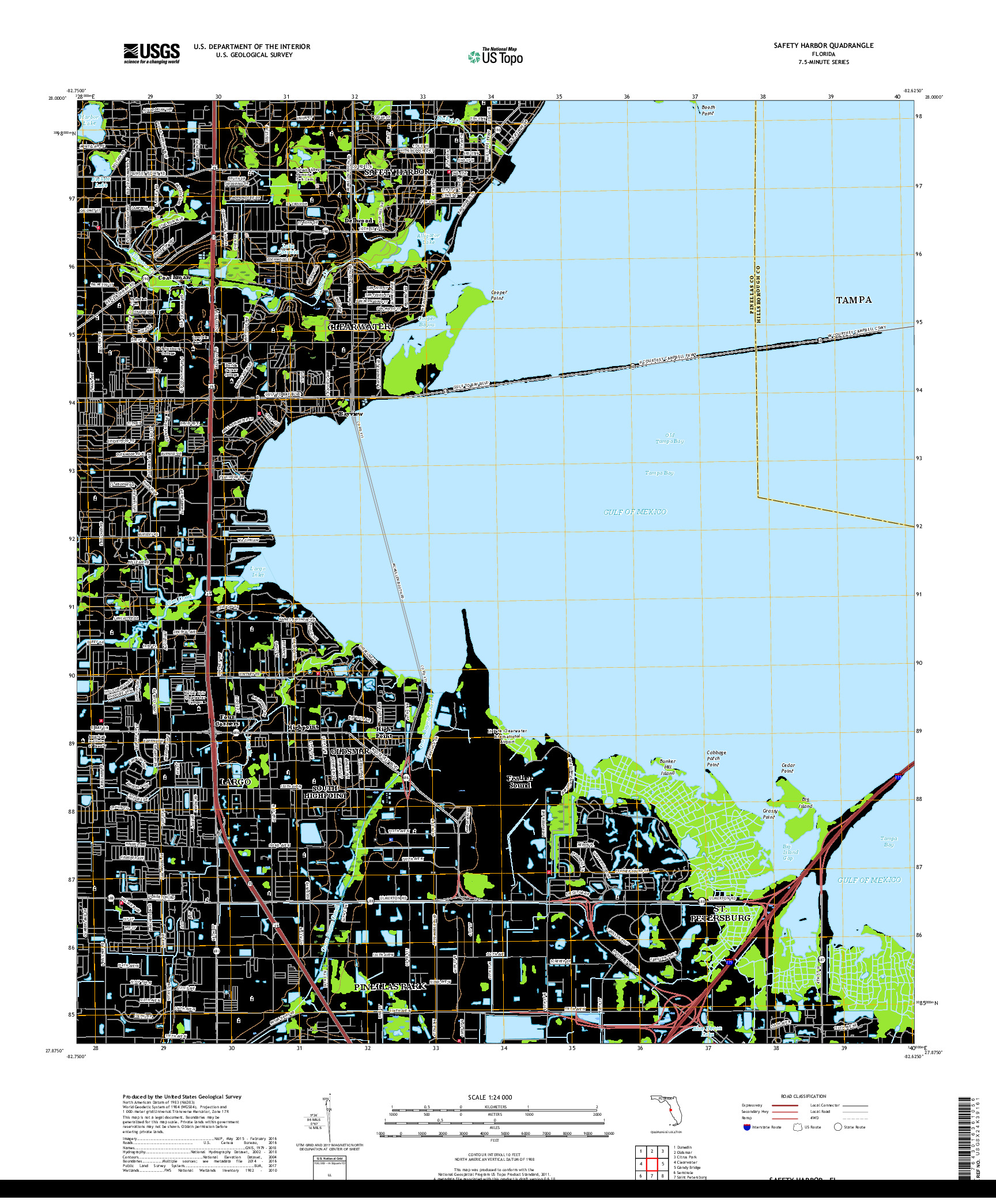 USGS US TOPO 7.5-MINUTE MAP FOR SAFETY HARBOR, FL 2018