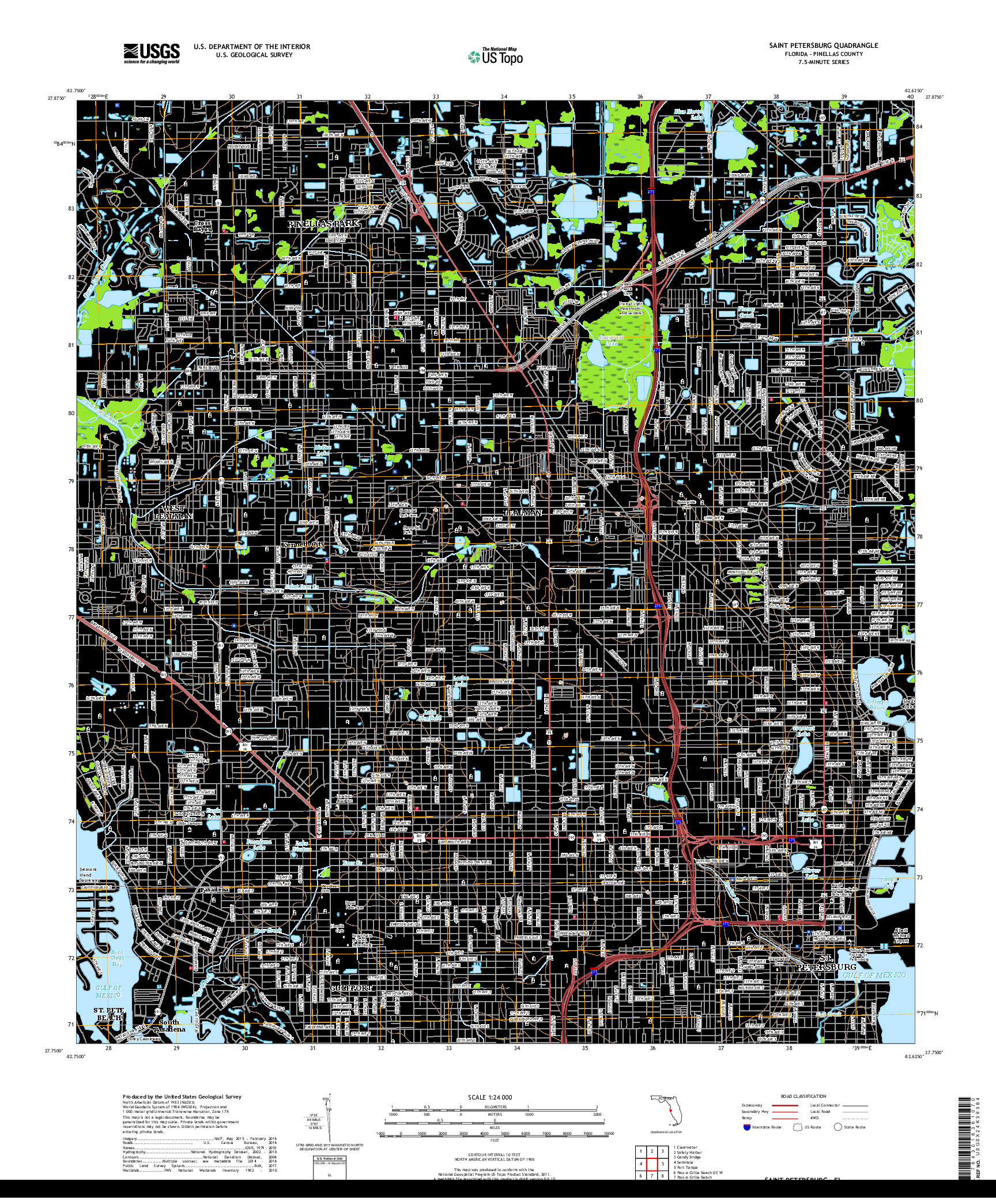 USGS US TOPO 7.5-MINUTE MAP FOR SAINT PETERSBURG, FL 2018