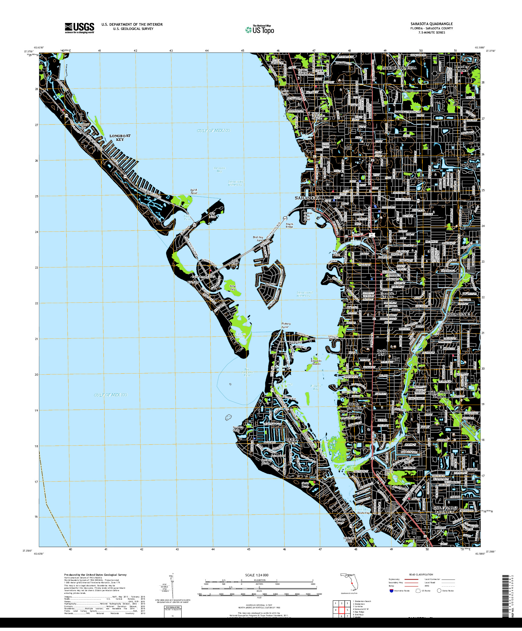 USGS US TOPO 7.5-MINUTE MAP FOR SARASOTA, FL 2018