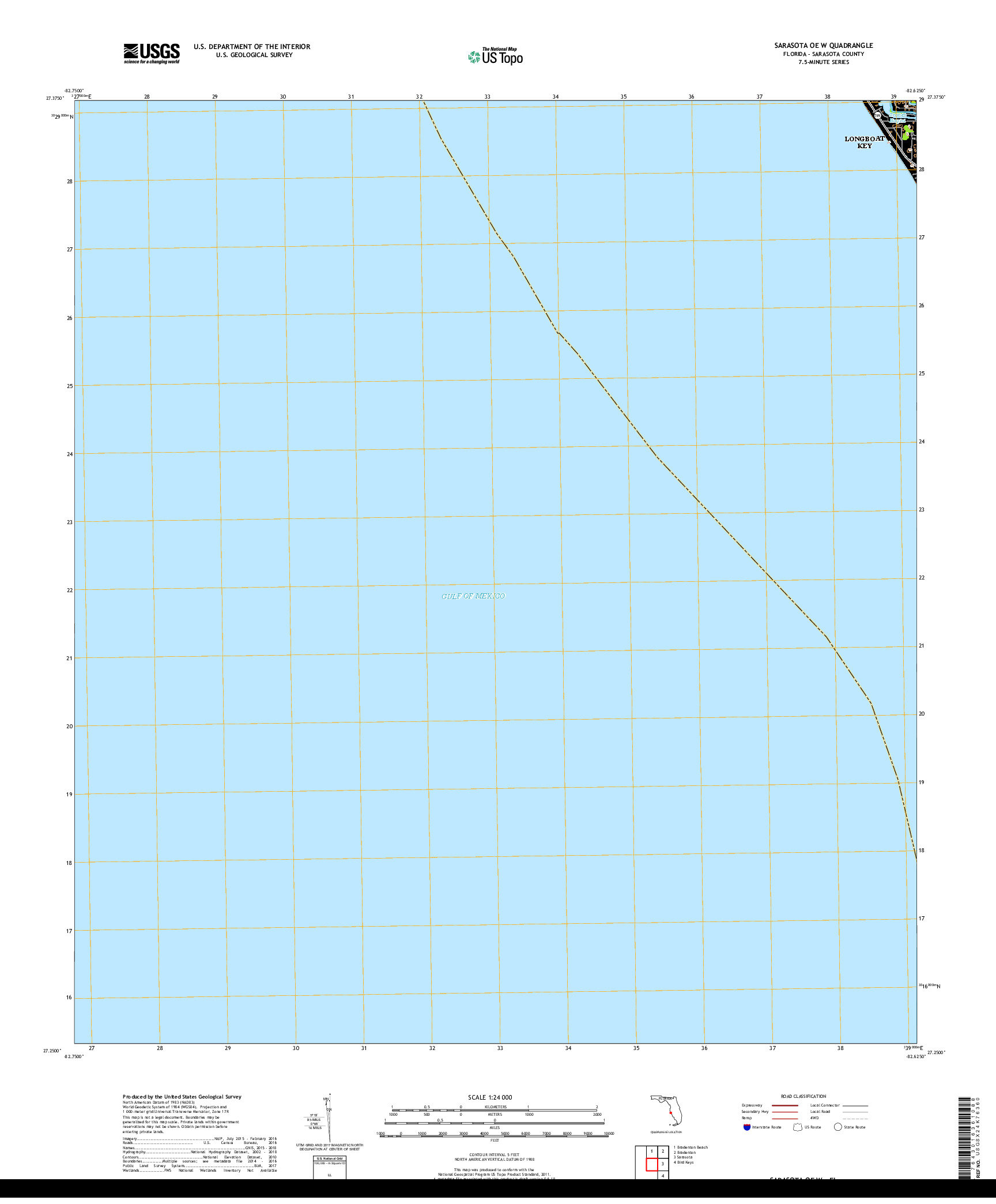 USGS US TOPO 7.5-MINUTE MAP FOR SARASOTA OE W, FL 2018