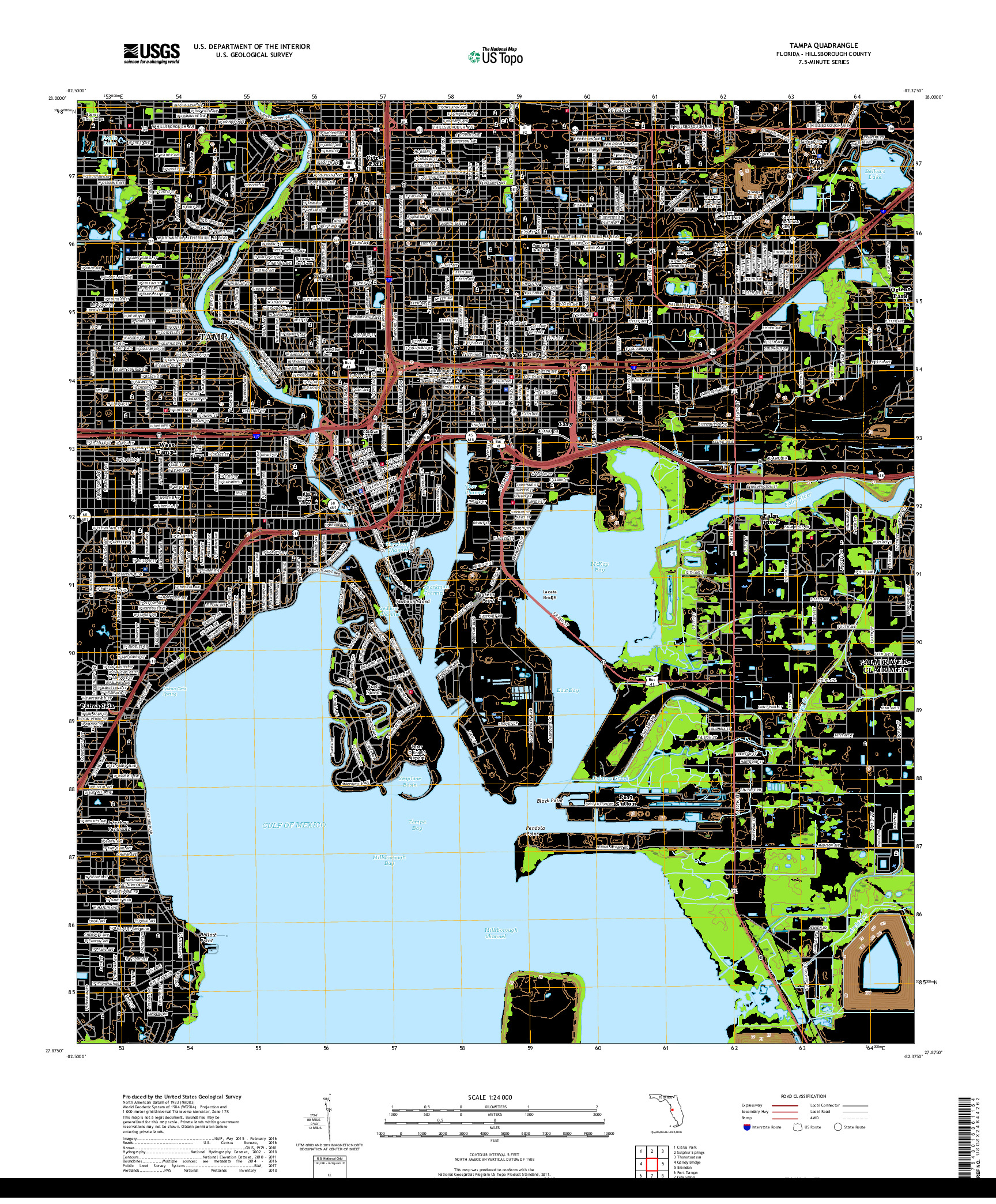 USGS US TOPO 7.5-MINUTE MAP FOR TAMPA, FL 2018