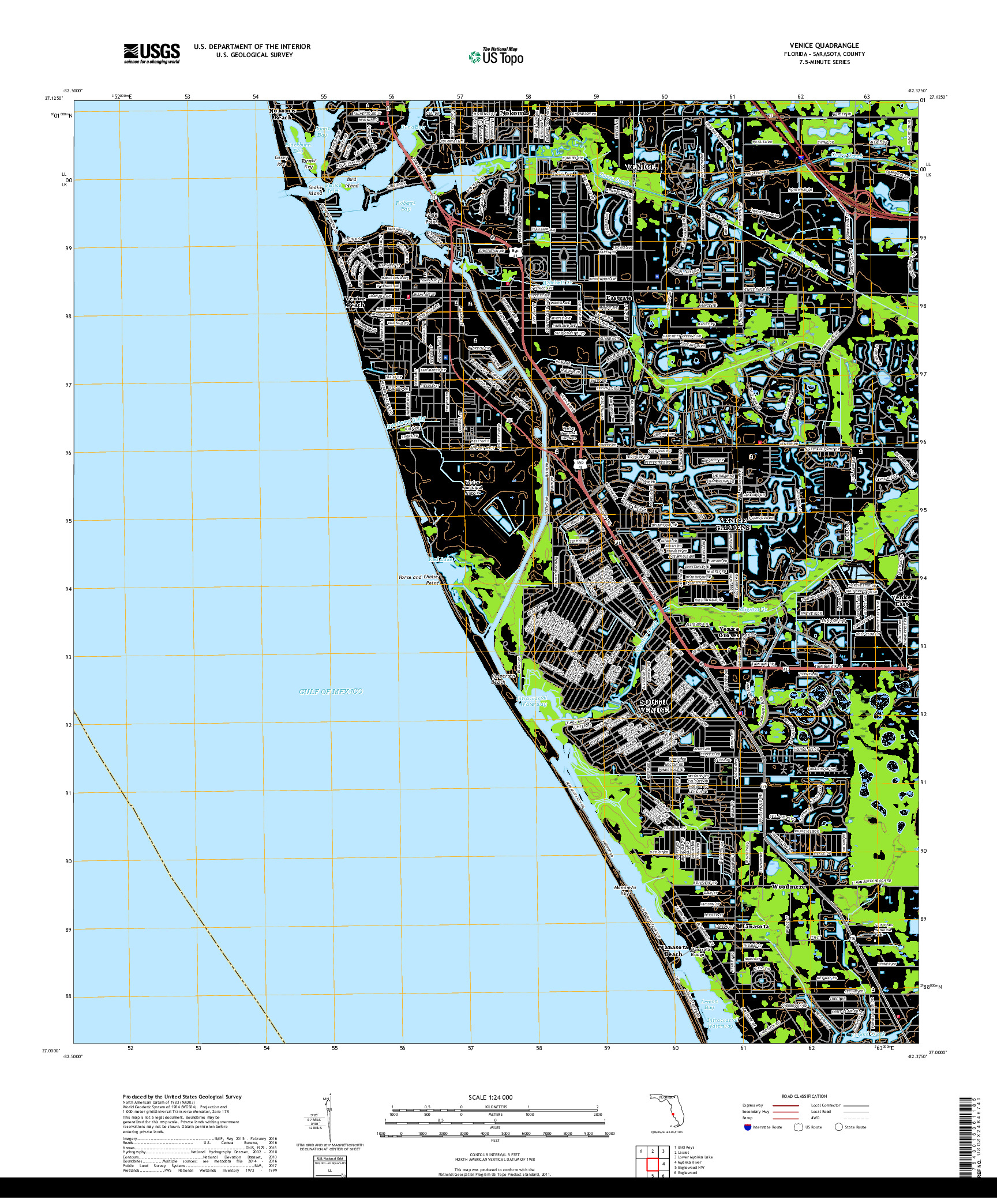 USGS US TOPO 7.5-MINUTE MAP FOR VENICE, FL 2018