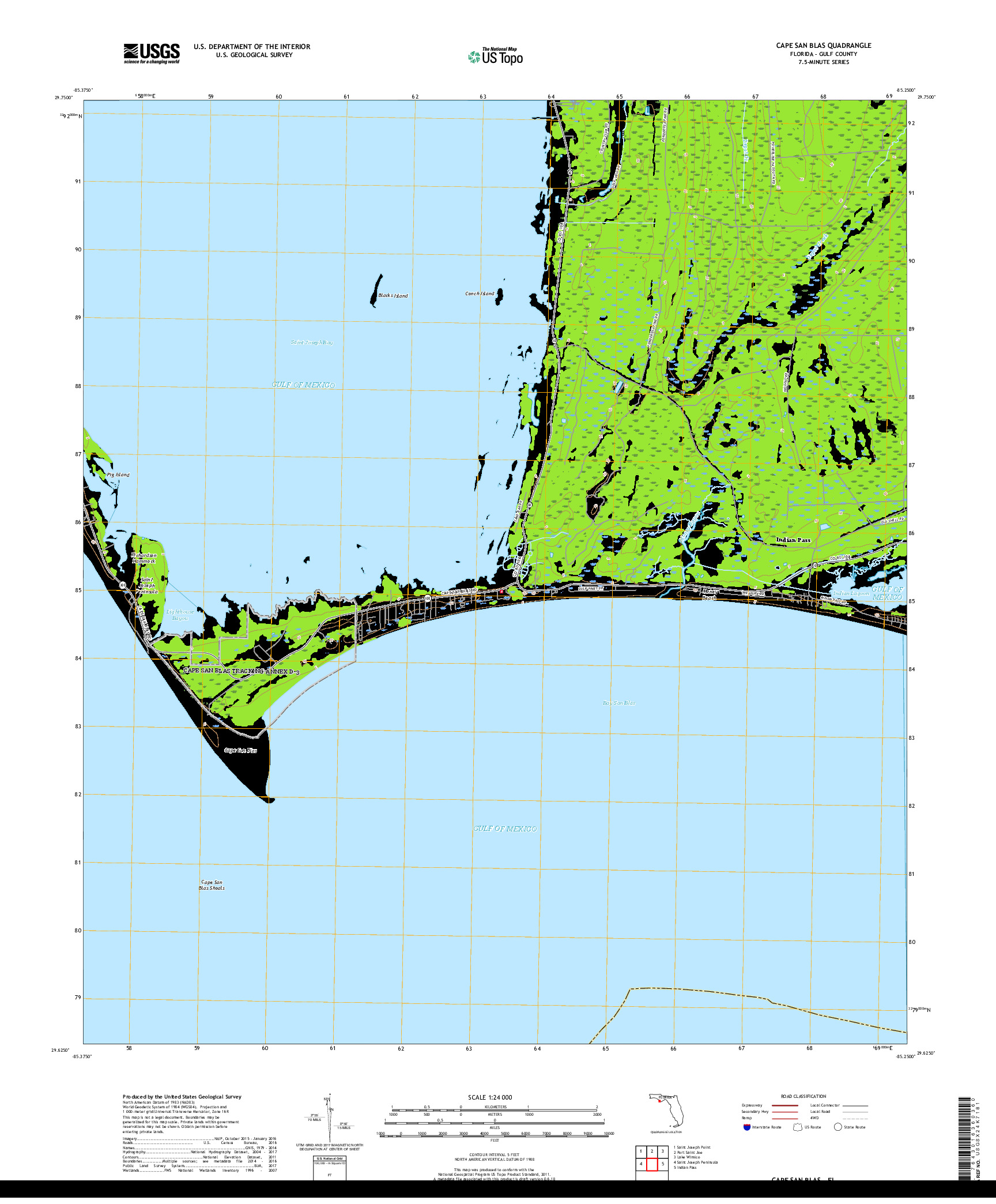 USGS US TOPO 7.5-MINUTE MAP FOR CAPE SAN BLAS, FL 2018