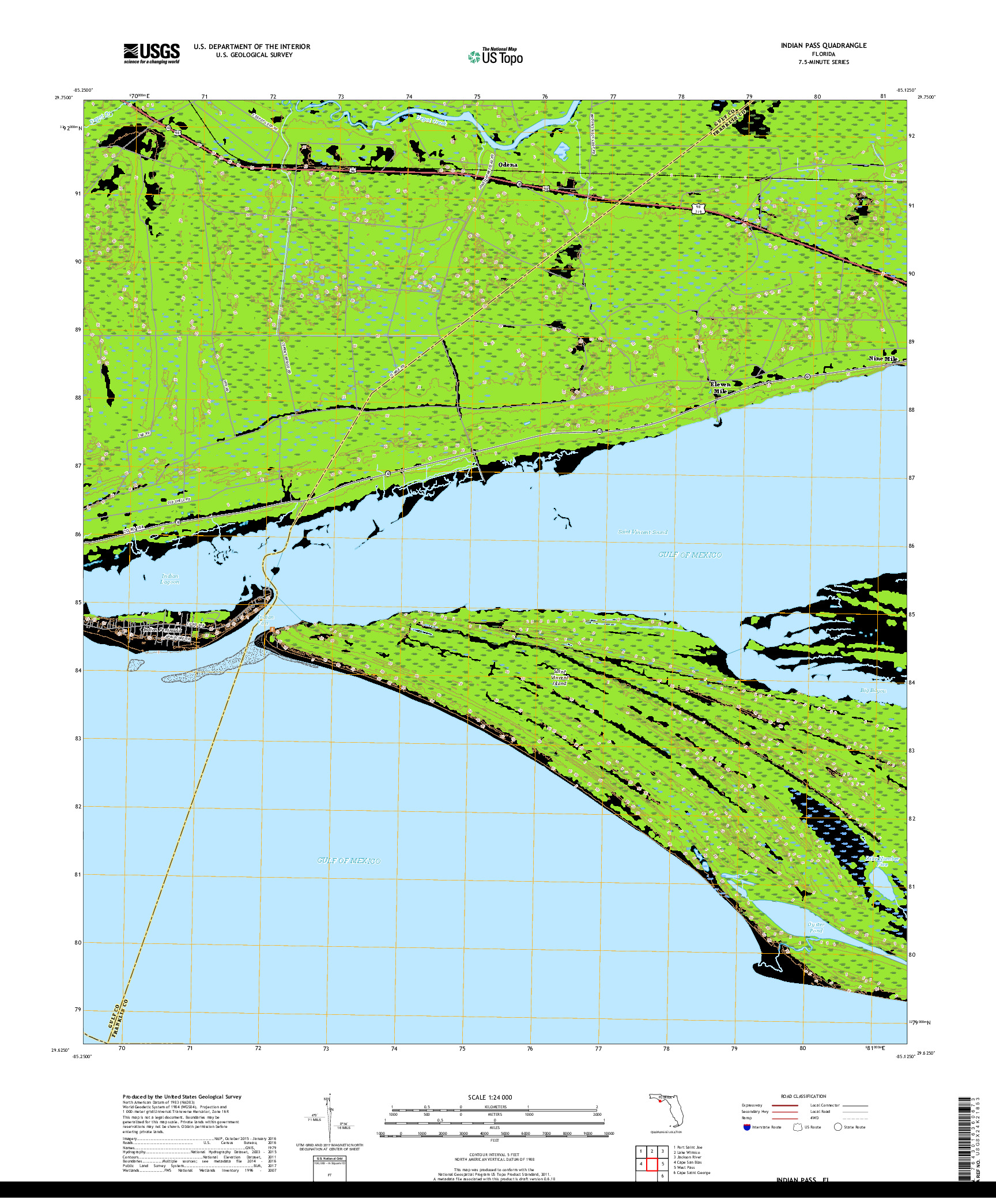 USGS US TOPO 7.5-MINUTE MAP FOR INDIAN PASS, FL 2018