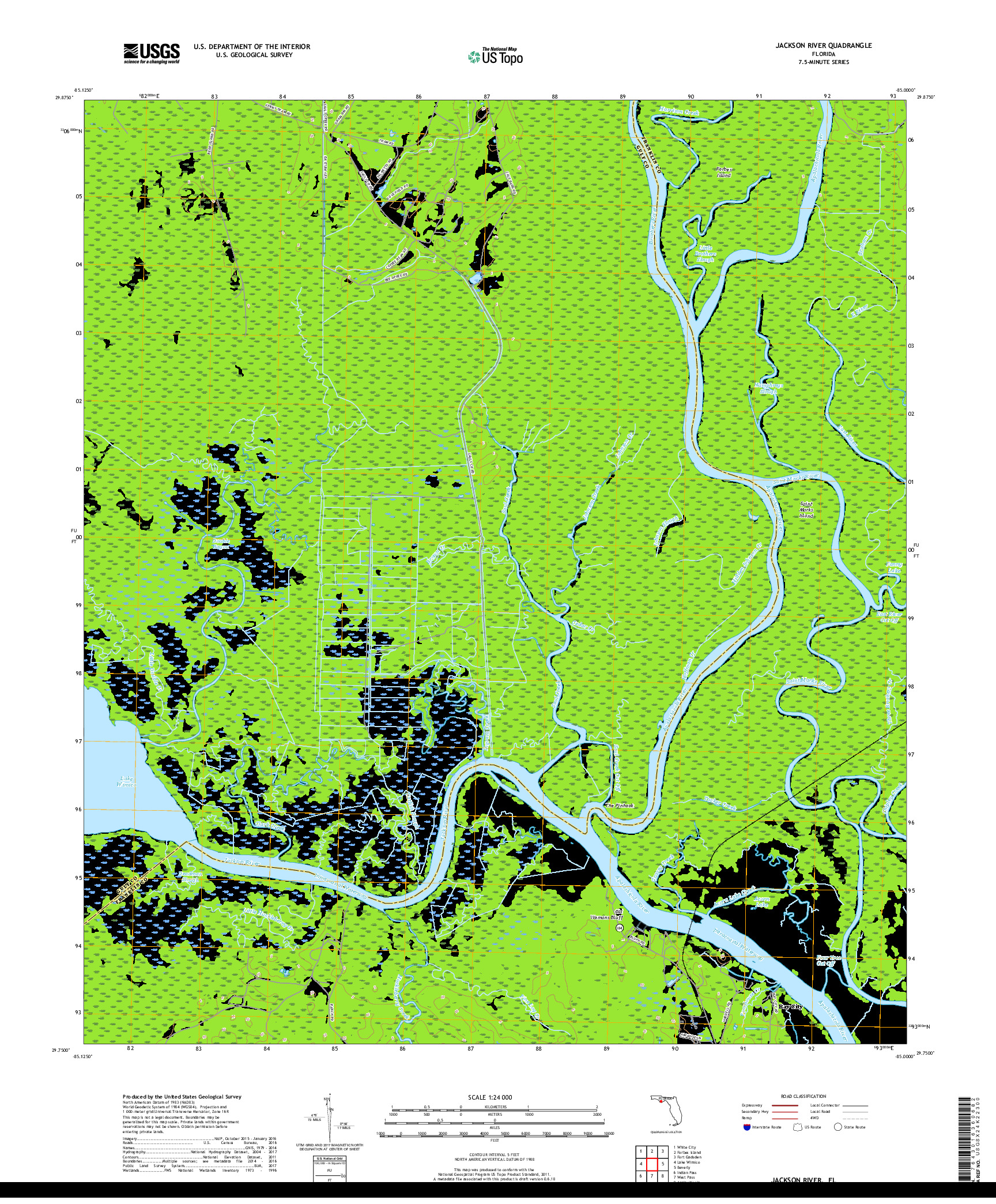 USGS US TOPO 7.5-MINUTE MAP FOR JACKSON RIVER, FL 2018