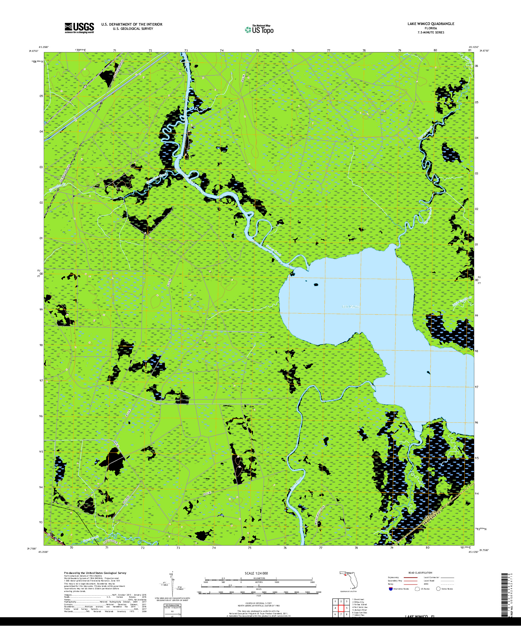 USGS US TOPO 7.5-MINUTE MAP FOR LAKE WIMICO, FL 2018