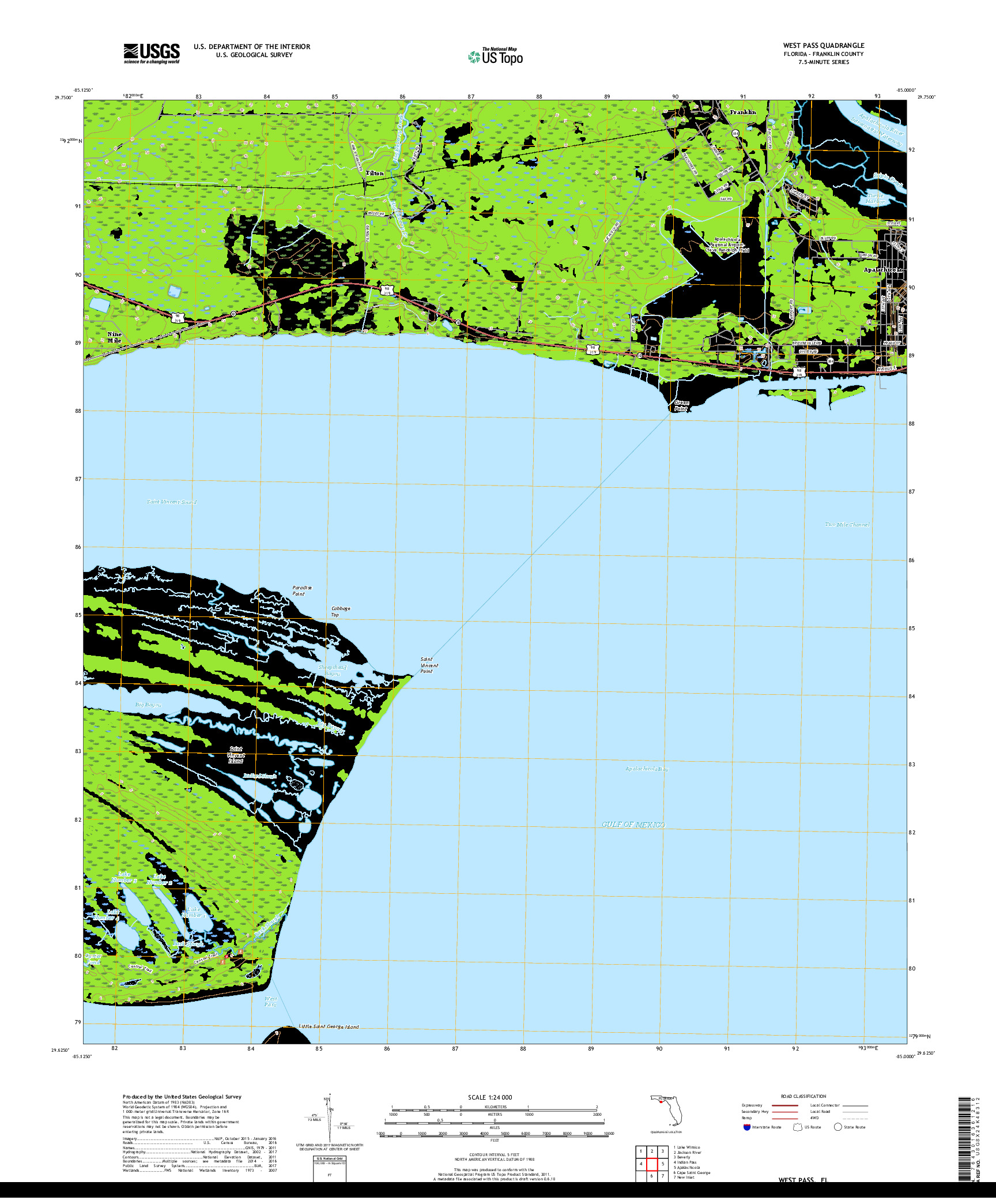 USGS US TOPO 7.5-MINUTE MAP FOR WEST PASS, FL 2018