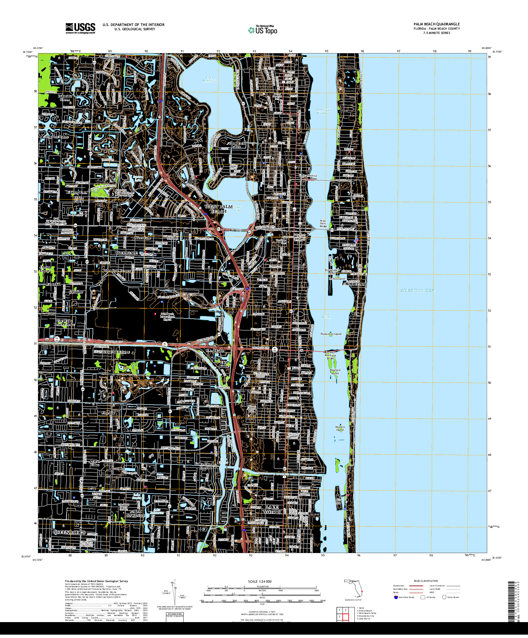 USGS US TOPO 7.5-MINUTE MAP FOR PALM BEACH, FL 2018