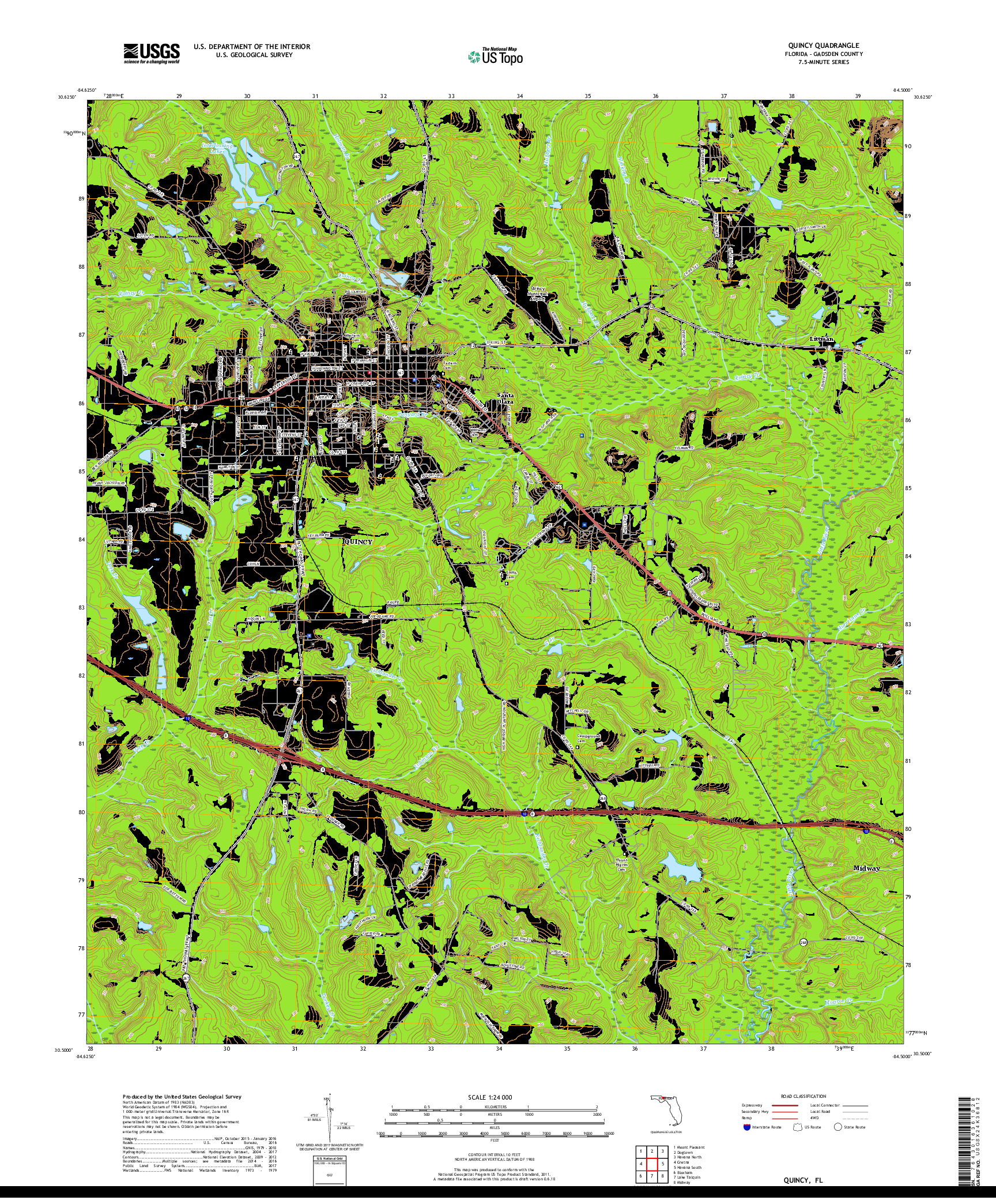 USGS US TOPO 7.5-MINUTE MAP FOR QUINCY, FL 2018