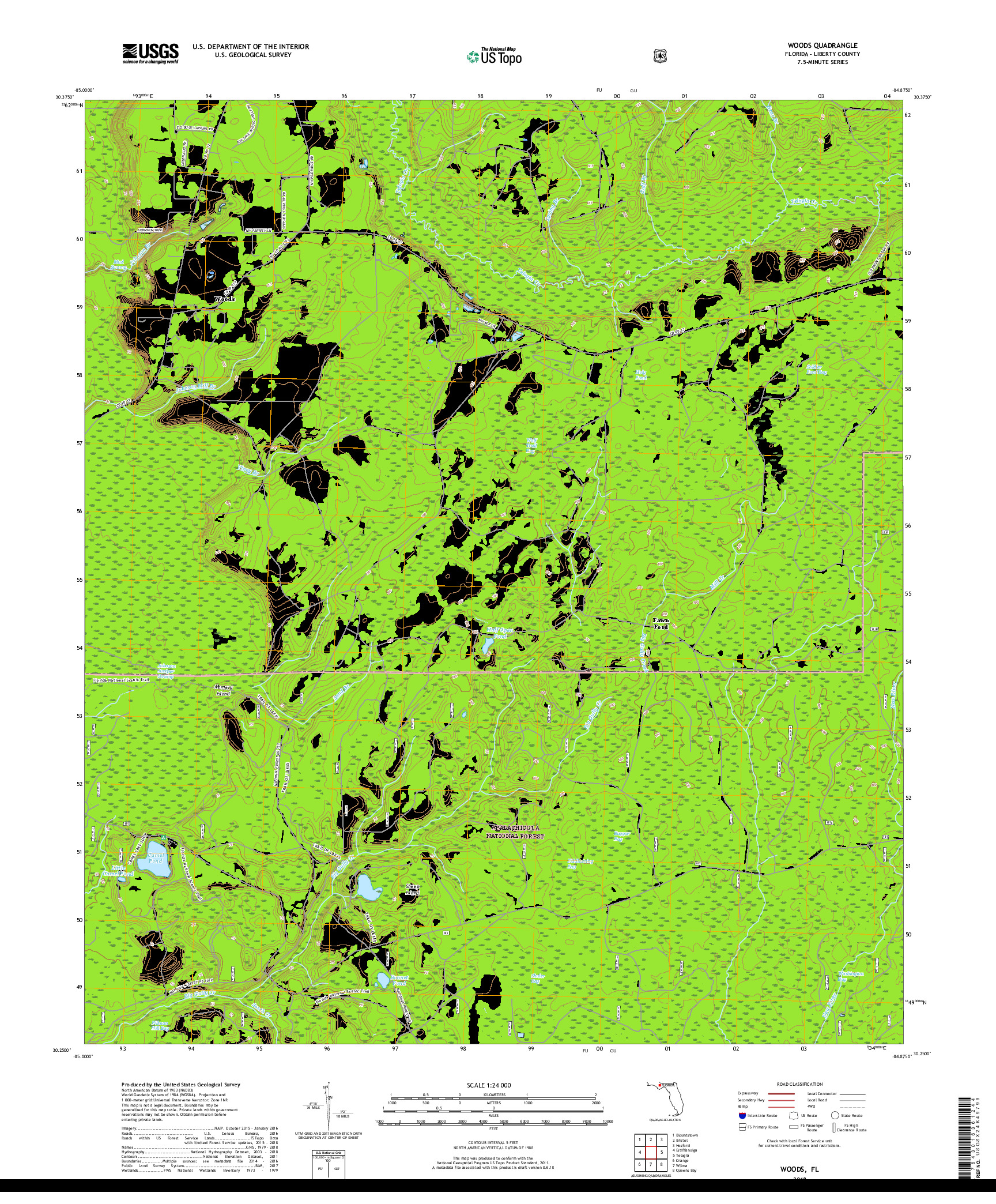 USGS US TOPO 7.5-MINUTE MAP FOR WOODS, FL 2018