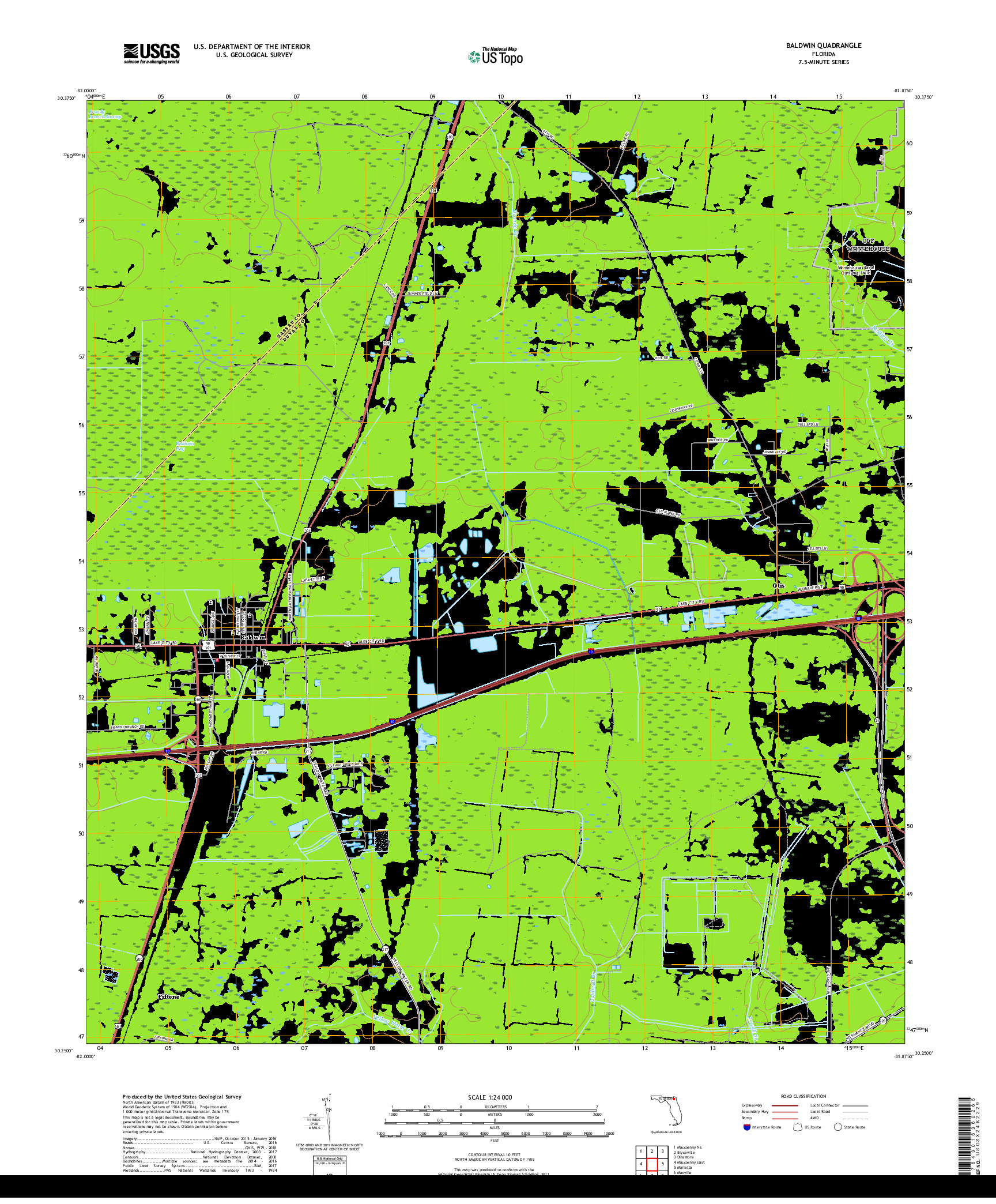 USGS US TOPO 7.5-MINUTE MAP FOR BALDWIN, FL 2018