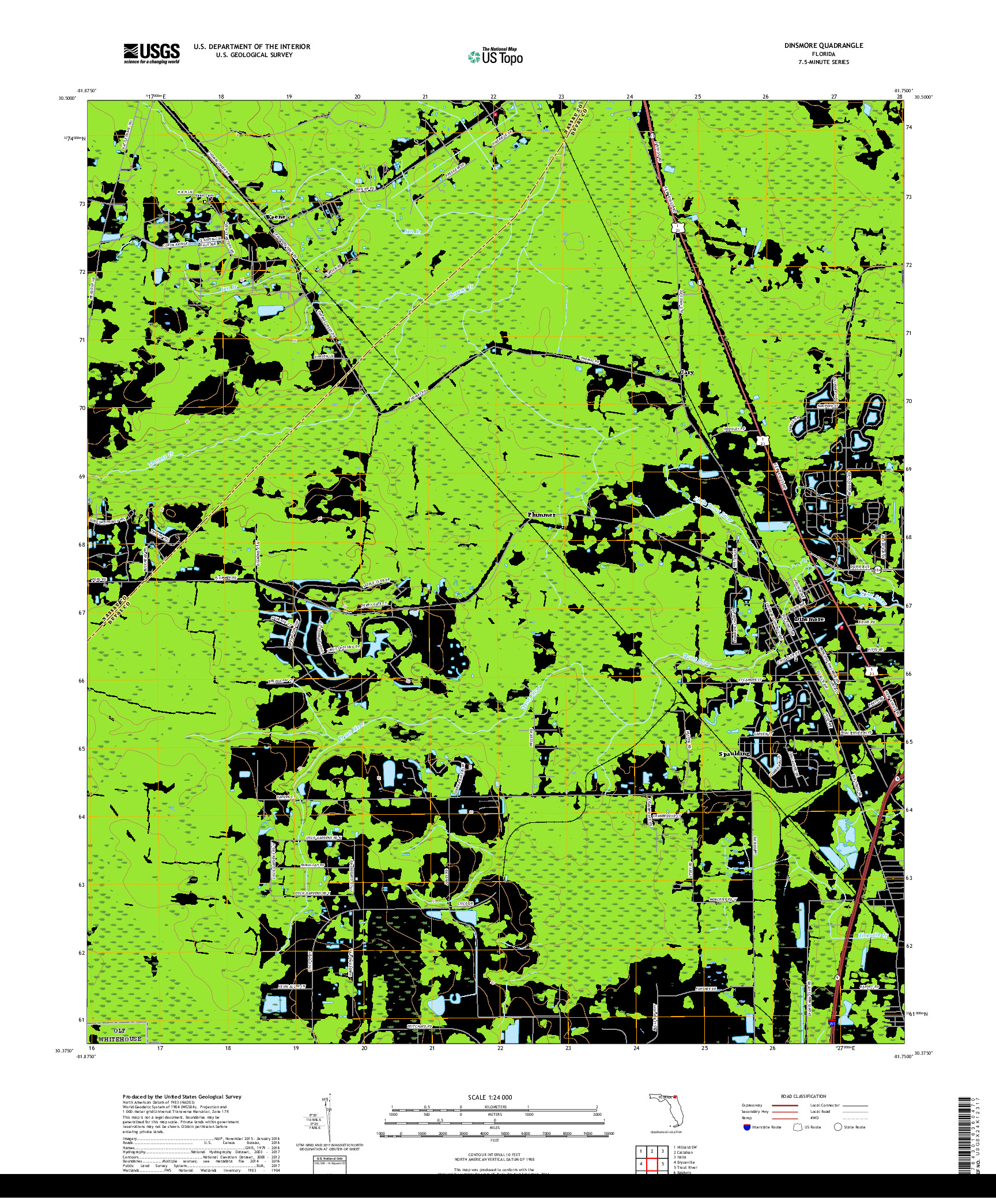 USGS US TOPO 7.5-MINUTE MAP FOR DINSMORE, FL 2018