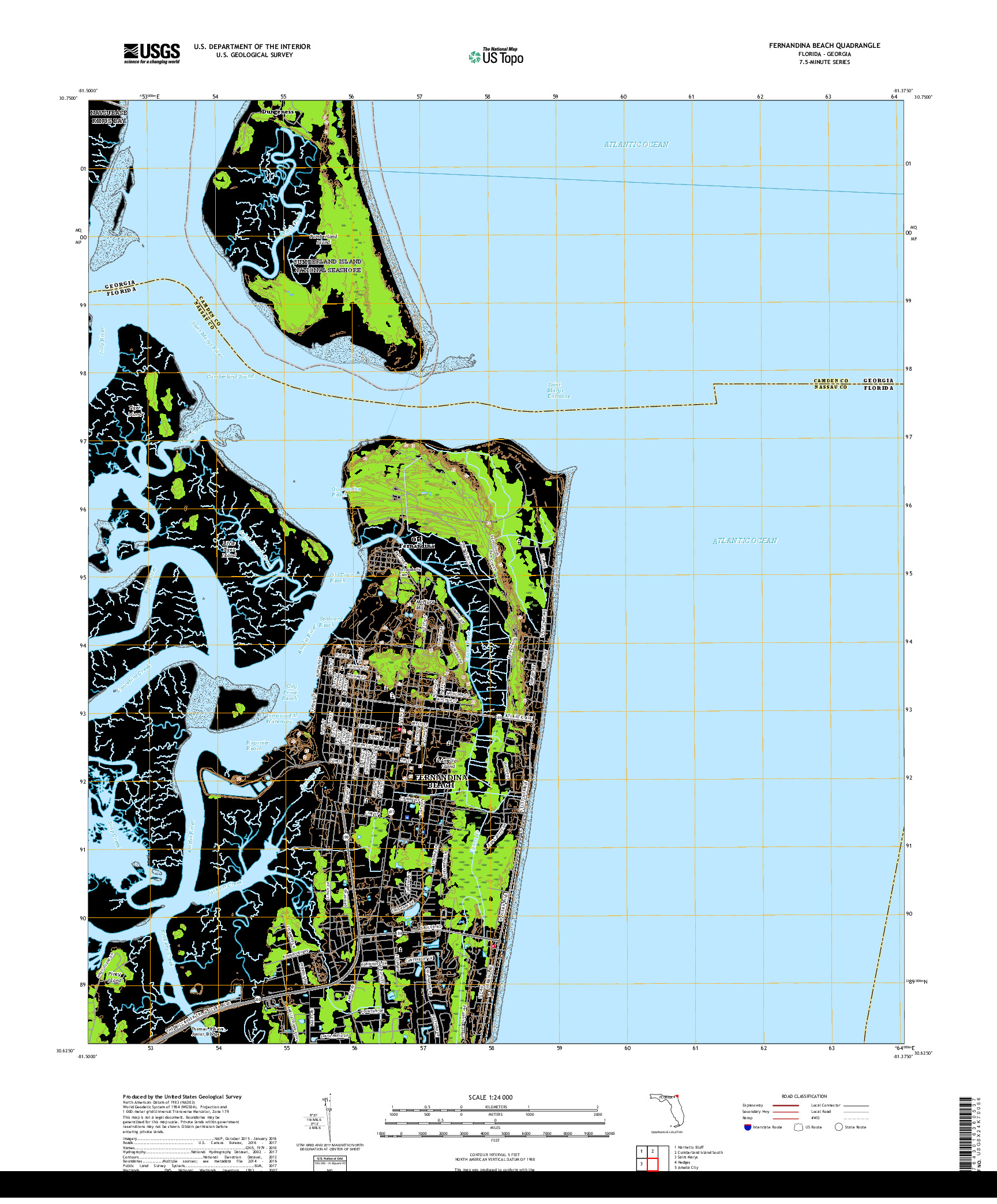 USGS US TOPO 7.5-MINUTE MAP FOR FERNANDINA BEACH, FL,GA 2018