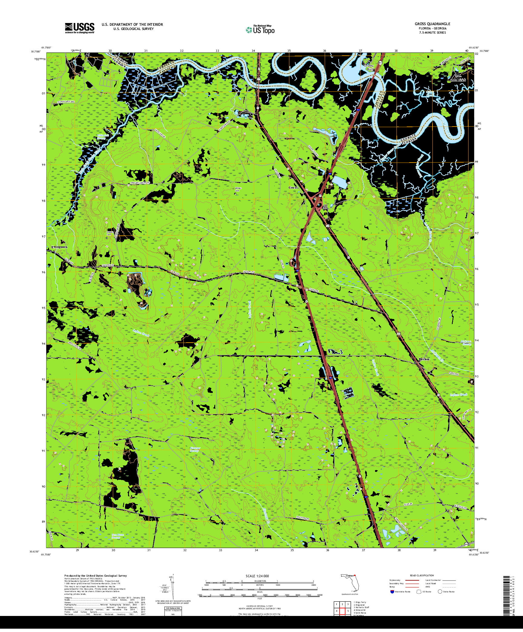 USGS US TOPO 7.5-MINUTE MAP FOR GROSS, FL,GA 2018