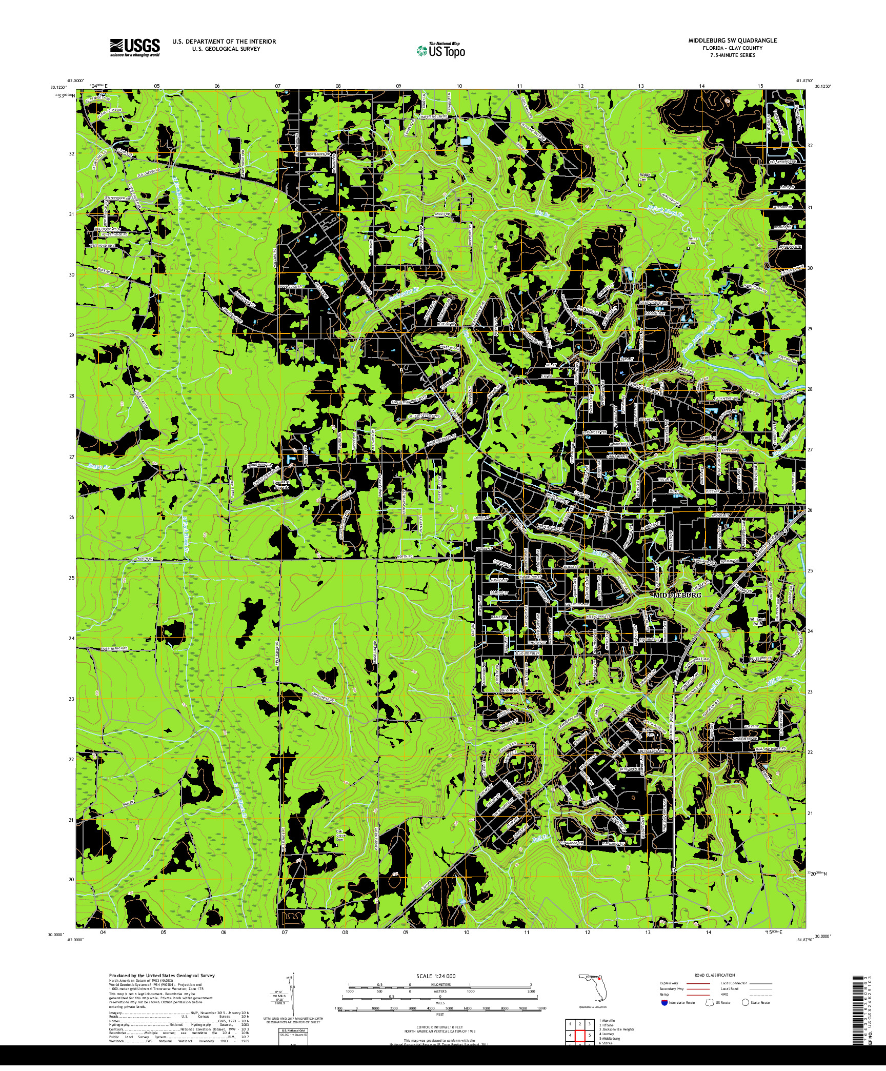 USGS US TOPO 7.5-MINUTE MAP FOR MIDDLEBURG SW, FL 2018