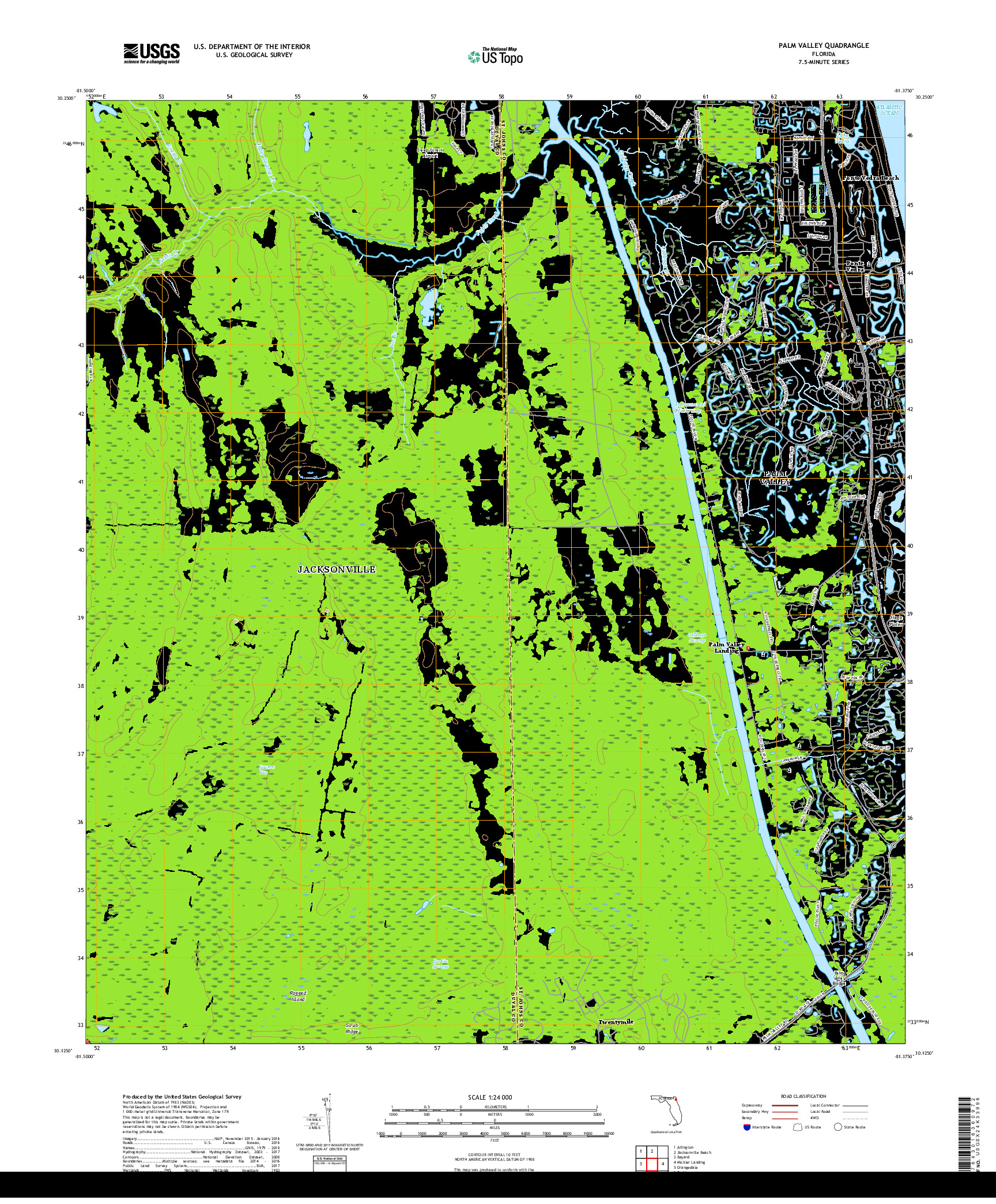 USGS US TOPO 7.5-MINUTE MAP FOR PALM VALLEY, FL 2018