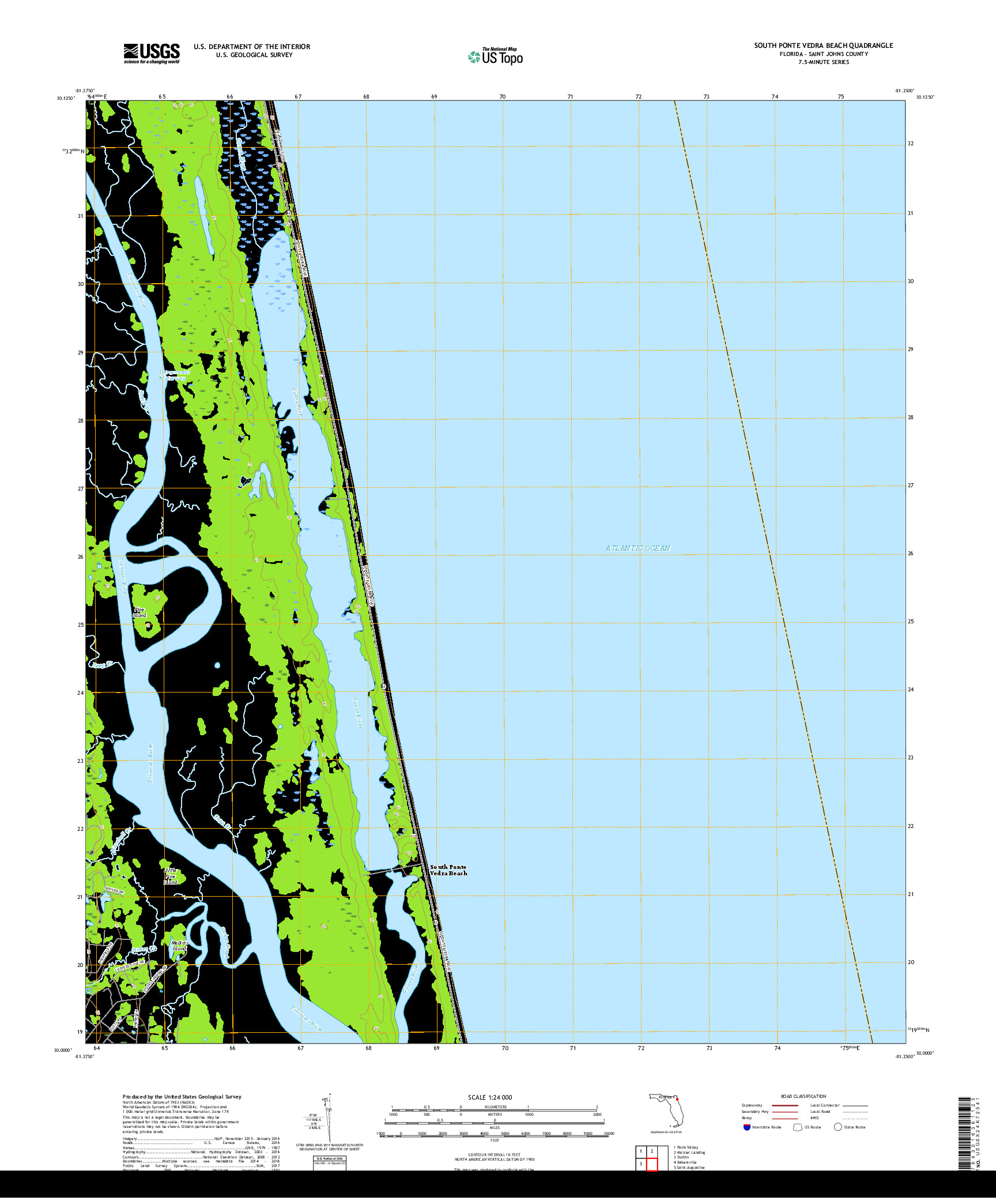 USGS US TOPO 7.5-MINUTE MAP FOR SOUTH PONTE VEDRA BEACH, FL 2018