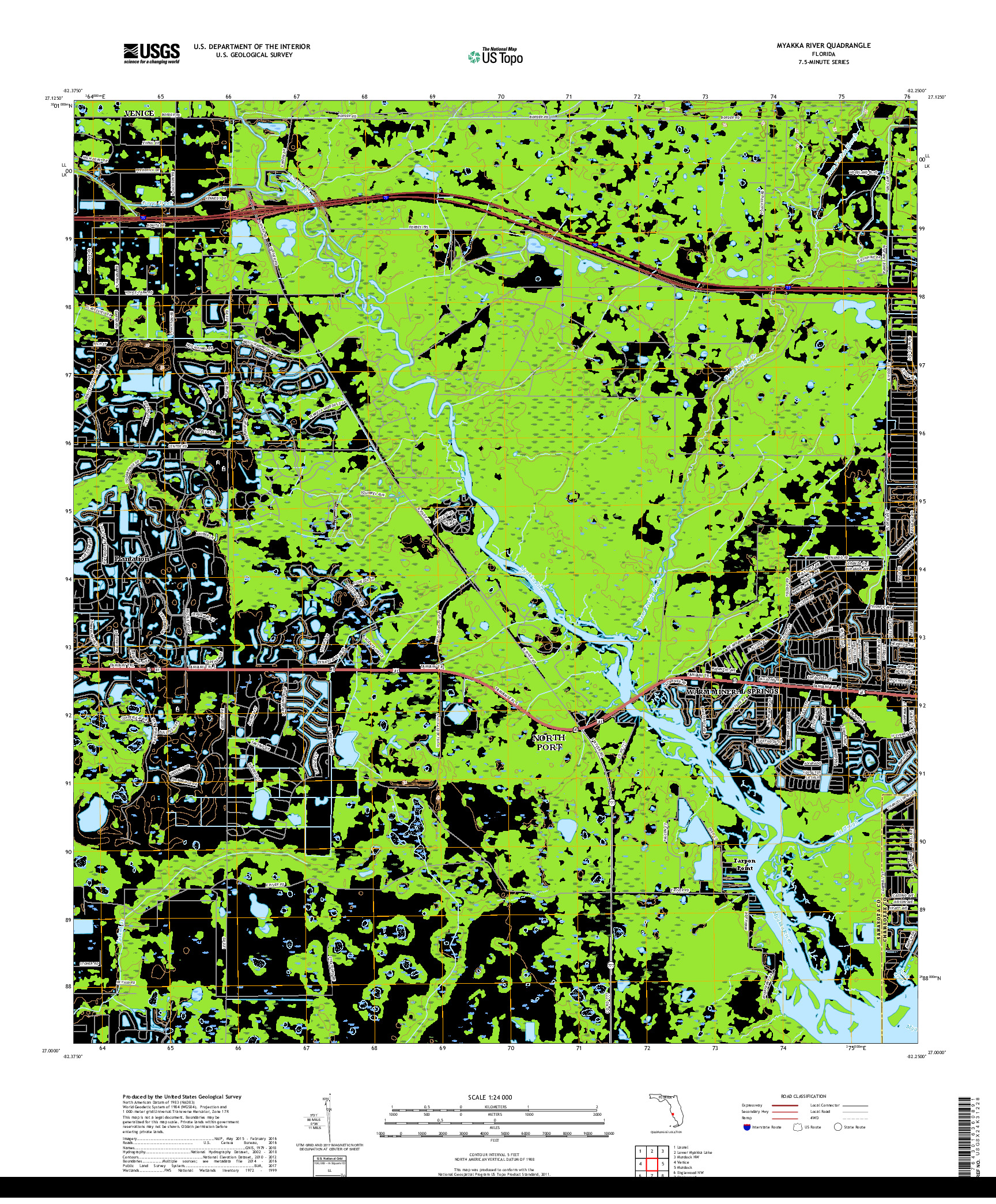 USGS US TOPO 7.5-MINUTE MAP FOR MYAKKA RIVER, FL 2018