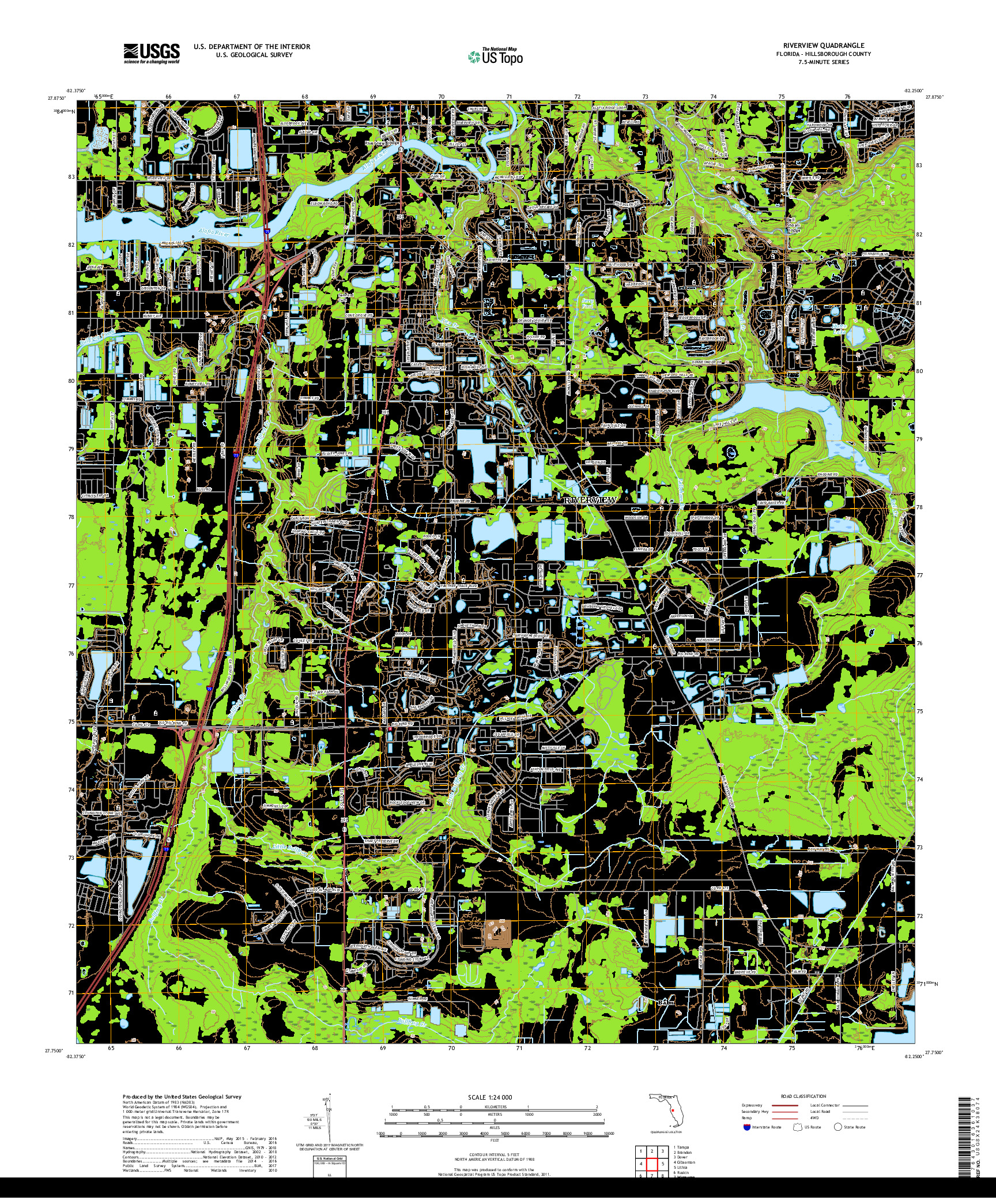 USGS US TOPO 7.5-MINUTE MAP FOR RIVERVIEW, FL 2018