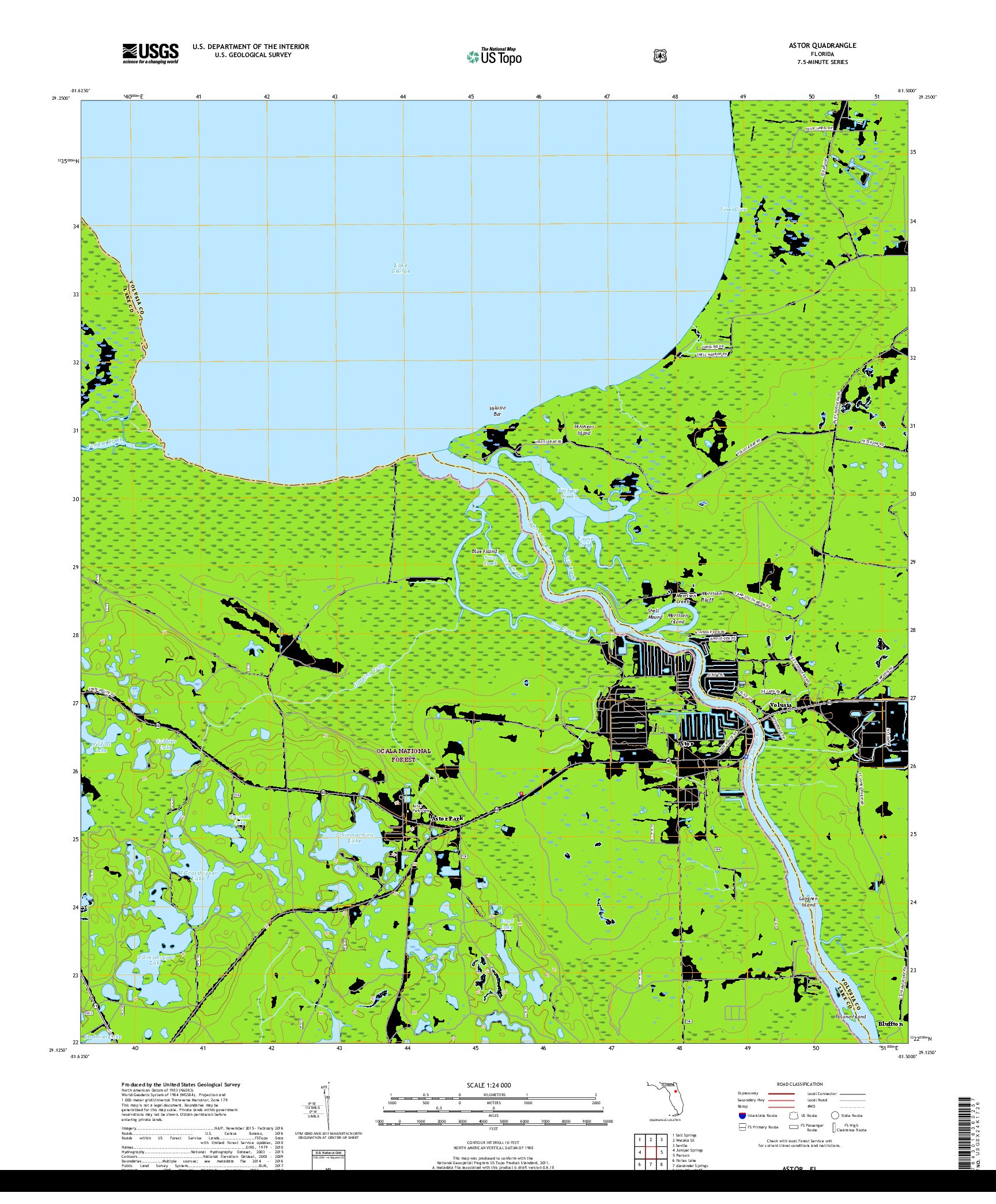 USGS US TOPO 7.5-MINUTE MAP FOR ASTOR, FL 2018