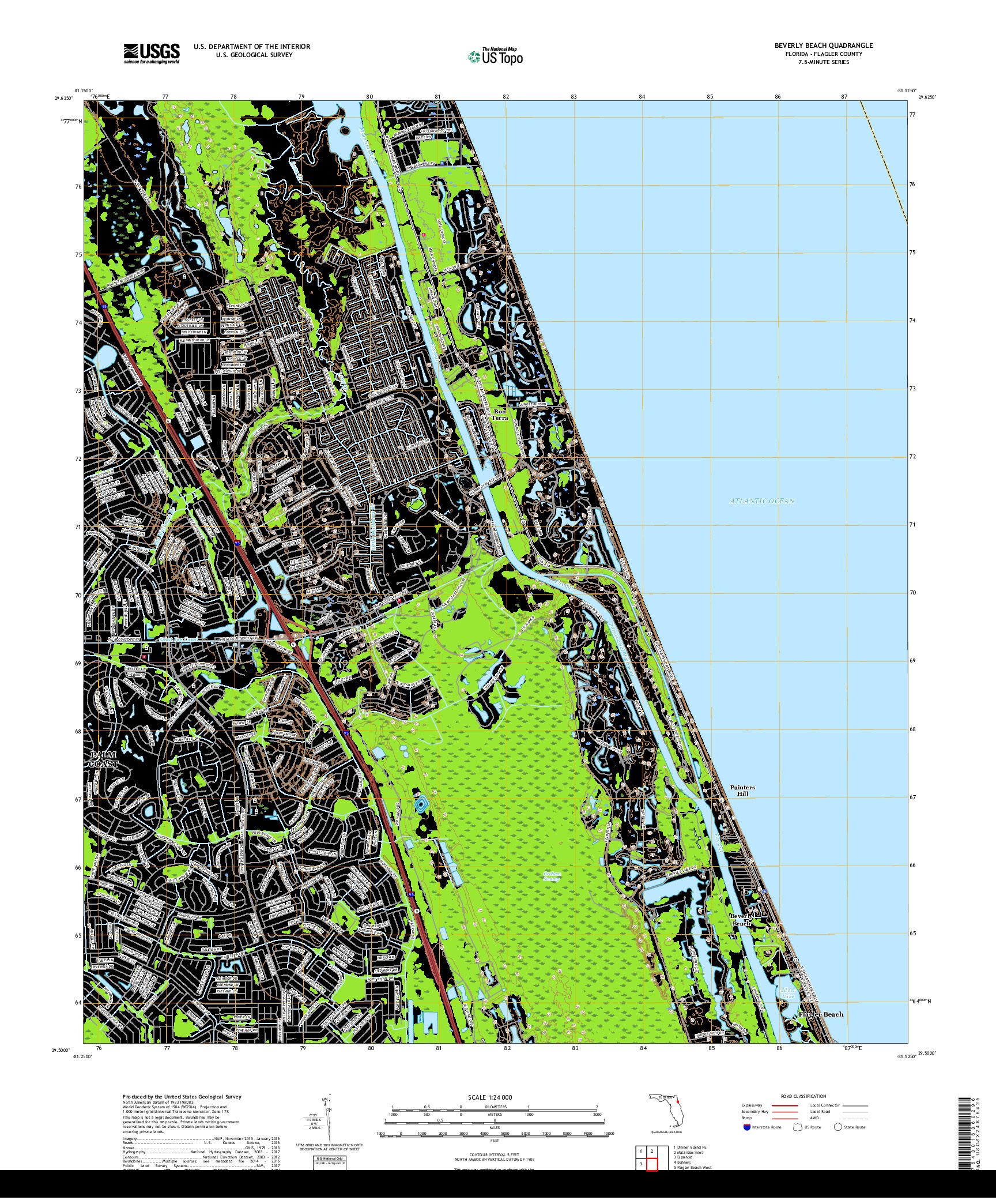 USGS US TOPO 7.5-MINUTE MAP FOR BEVERLY BEACH, FL 2018