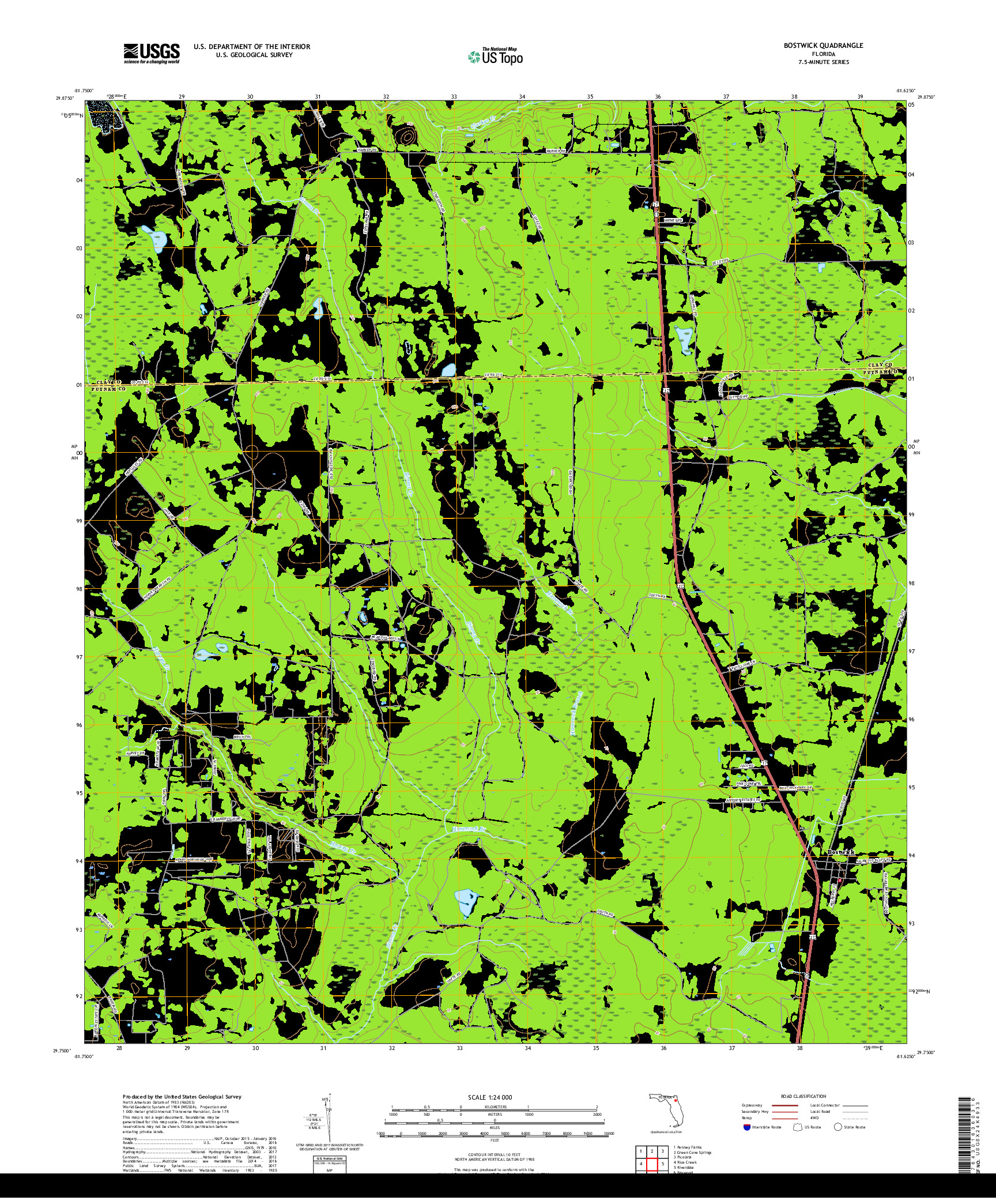 USGS US TOPO 7.5-MINUTE MAP FOR BOSTWICK, FL 2018