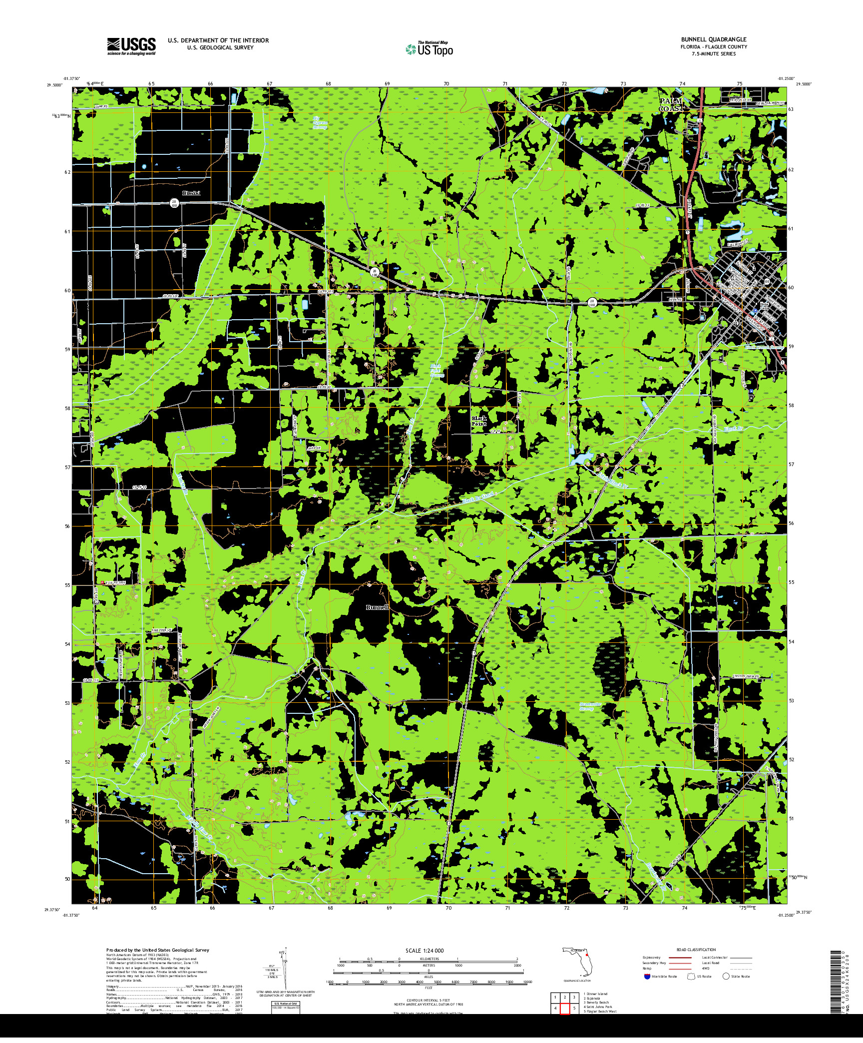 USGS US TOPO 7.5-MINUTE MAP FOR BUNNELL, FL 2018