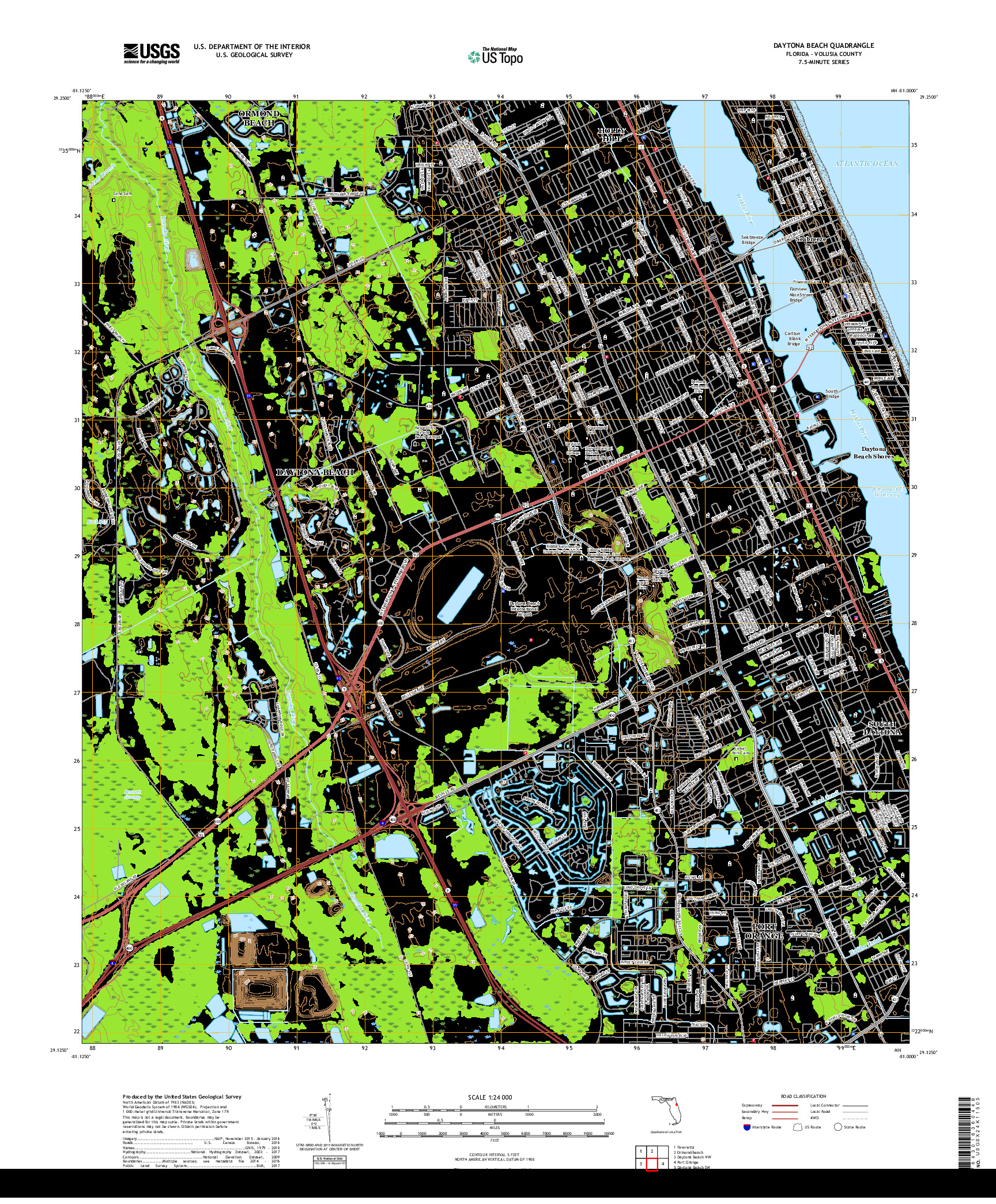 USGS US TOPO 7.5-MINUTE MAP FOR DAYTONA BEACH, FL 2018