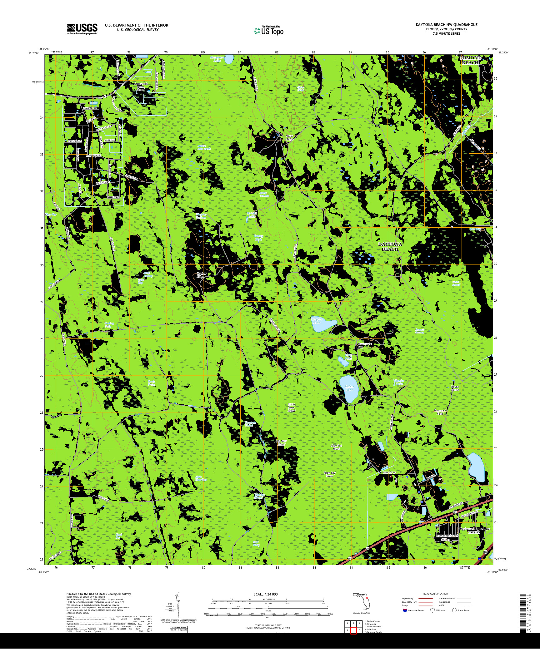 USGS US TOPO 7.5-MINUTE MAP FOR DAYTONA BEACH NW, FL 2018