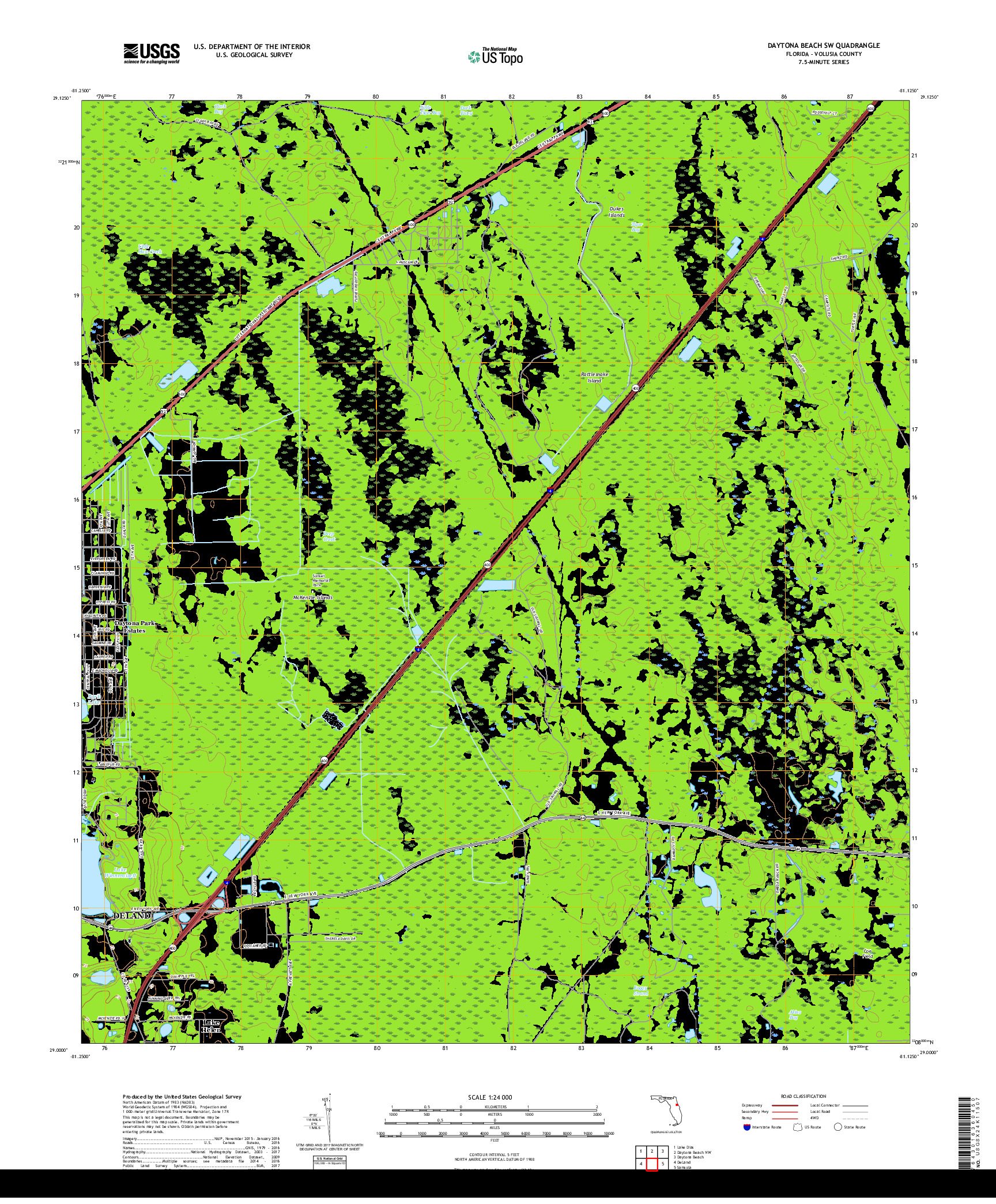 USGS US TOPO 7.5-MINUTE MAP FOR DAYTONA BEACH SW, FL 2018