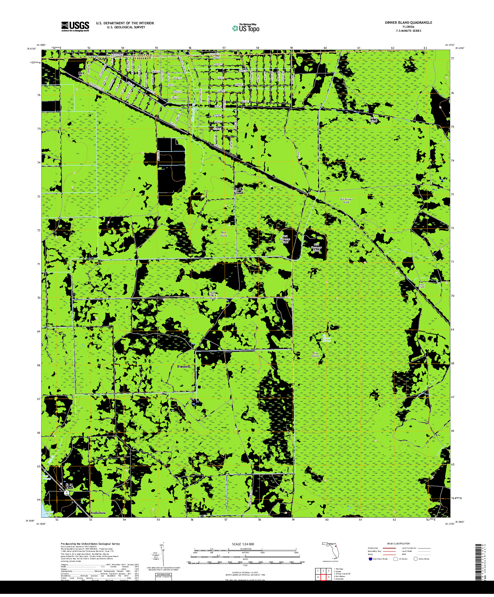 USGS US TOPO 7.5-MINUTE MAP FOR DINNER ISLAND, FL 2018