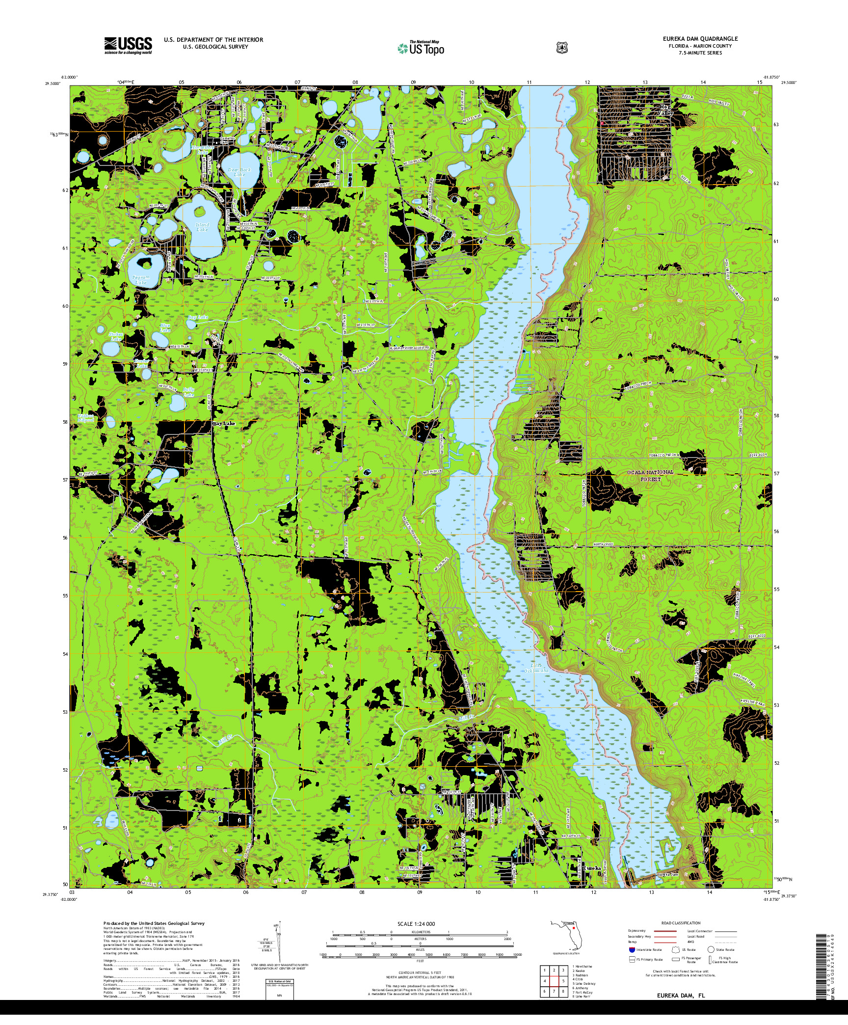 USGS US TOPO 7.5-MINUTE MAP FOR EUREKA DAM, FL 2018