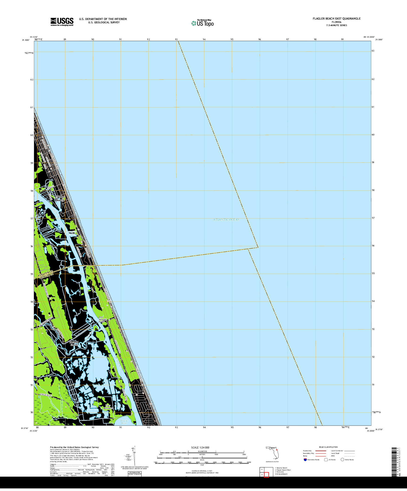 USGS US TOPO 7.5-MINUTE MAP FOR FLAGLER BEACH EAST, FL 2018