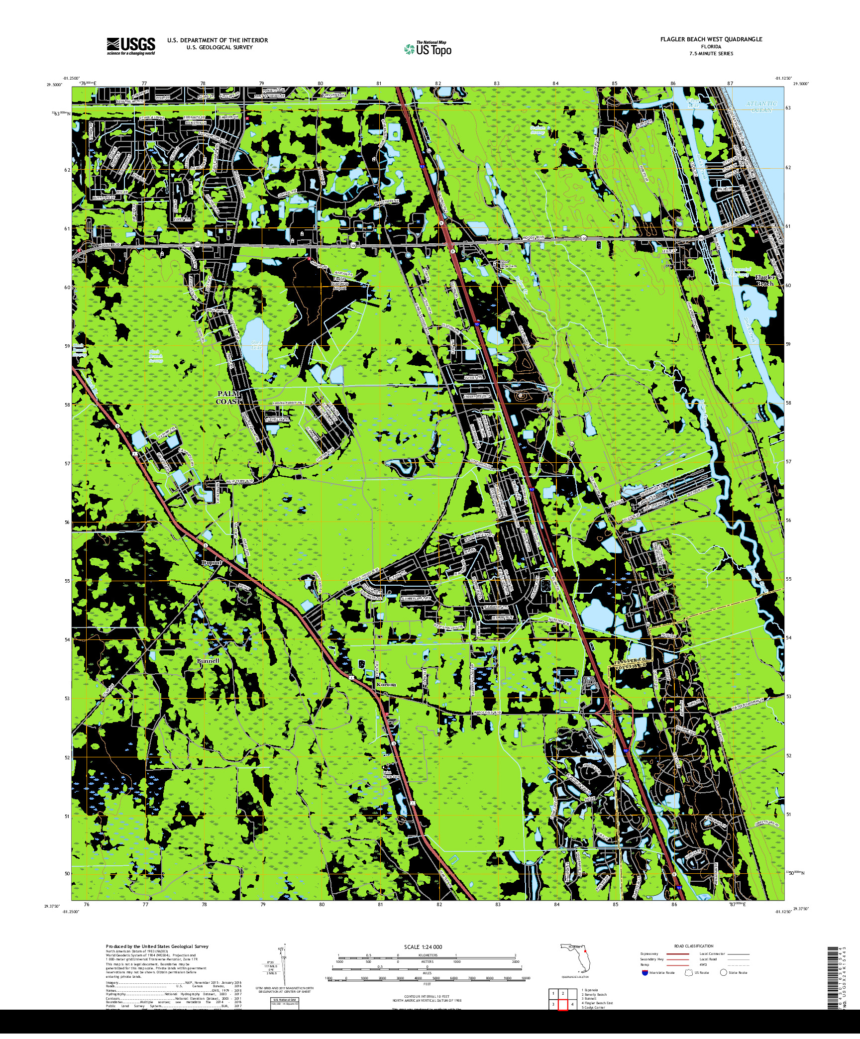 USGS US TOPO 7.5-MINUTE MAP FOR FLAGLER BEACH WEST, FL 2018