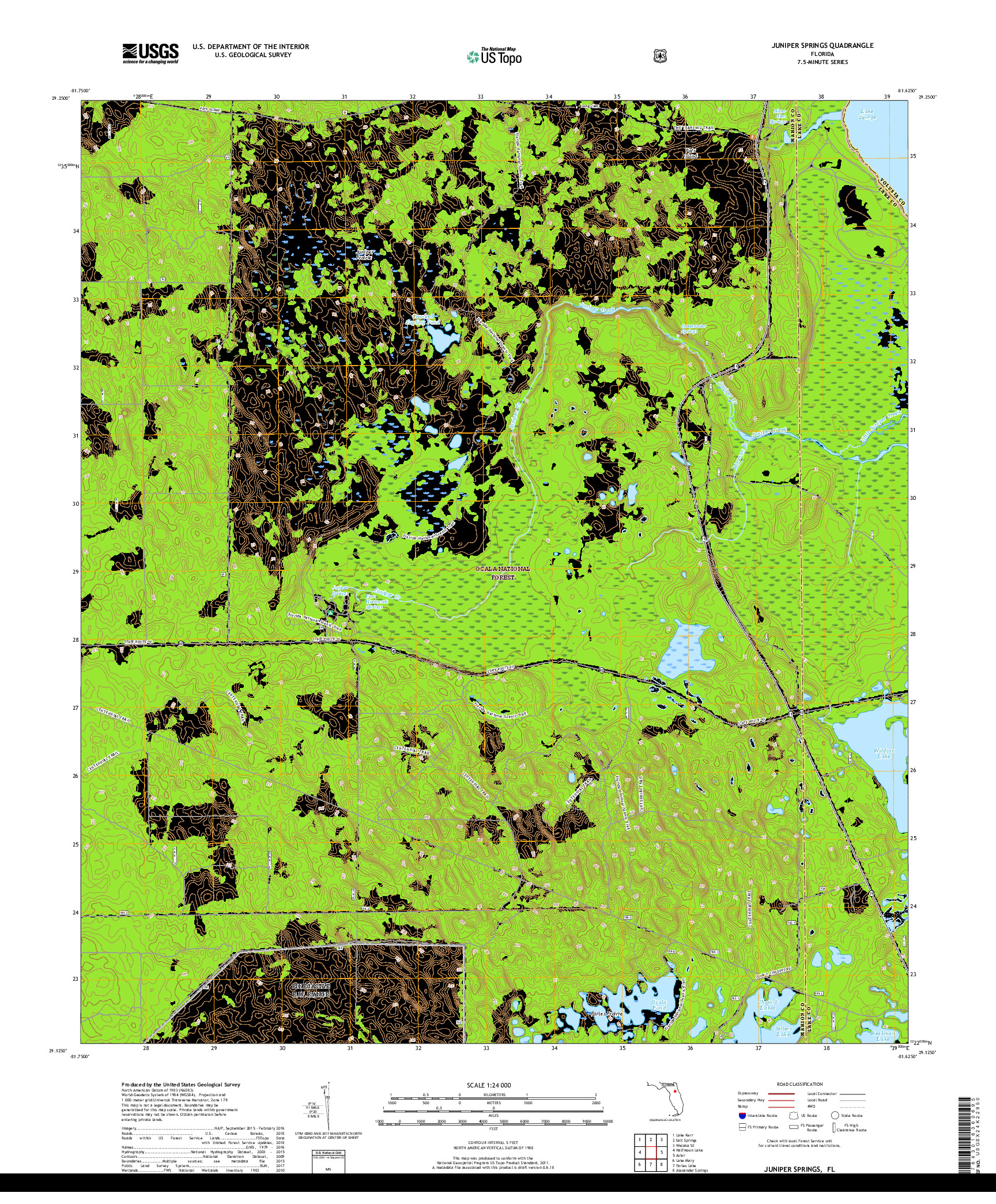 USGS US TOPO 7.5-MINUTE MAP FOR JUNIPER SPRINGS, FL 2018