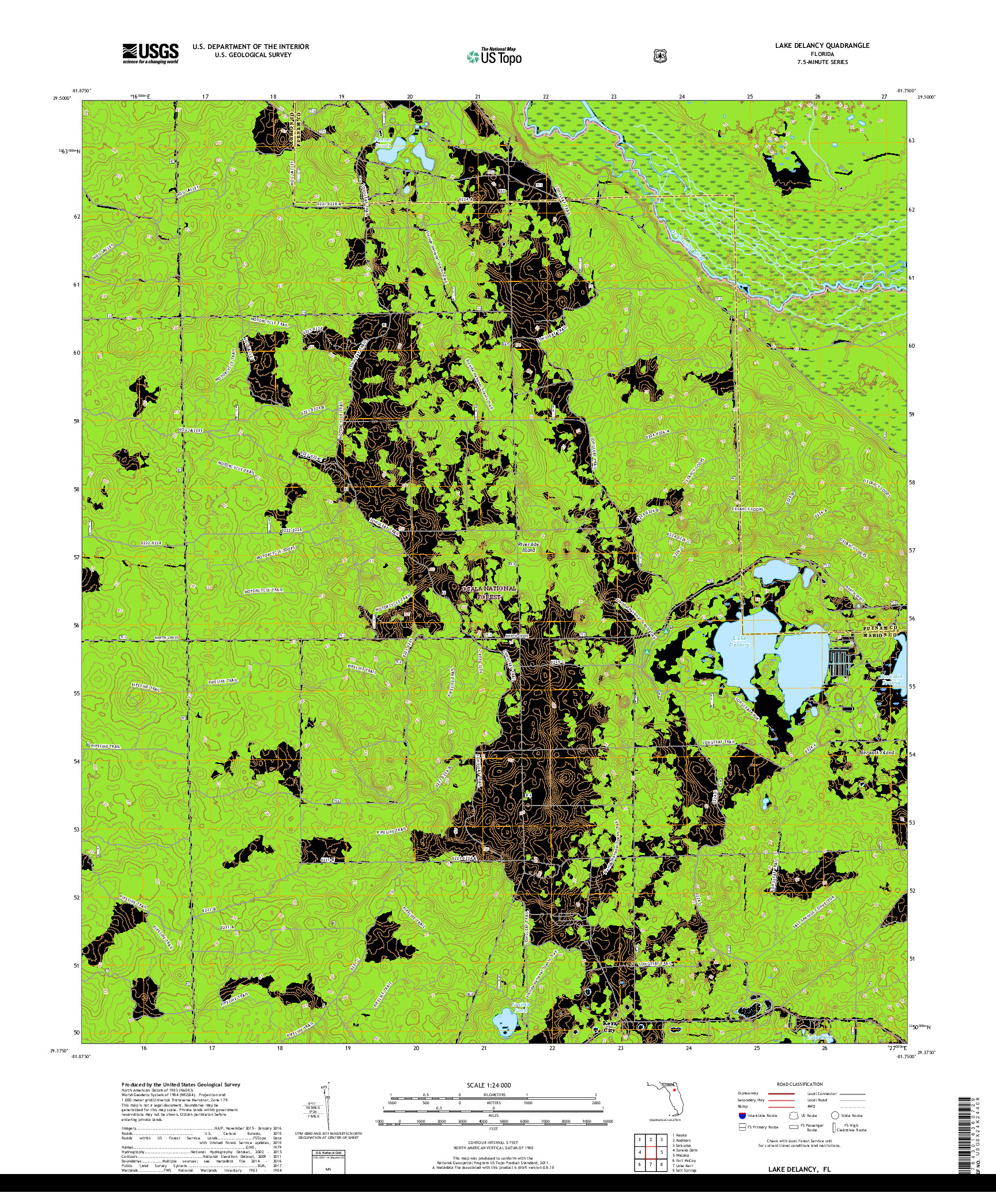 USGS US TOPO 7.5-MINUTE MAP FOR LAKE DELANCY, FL 2018