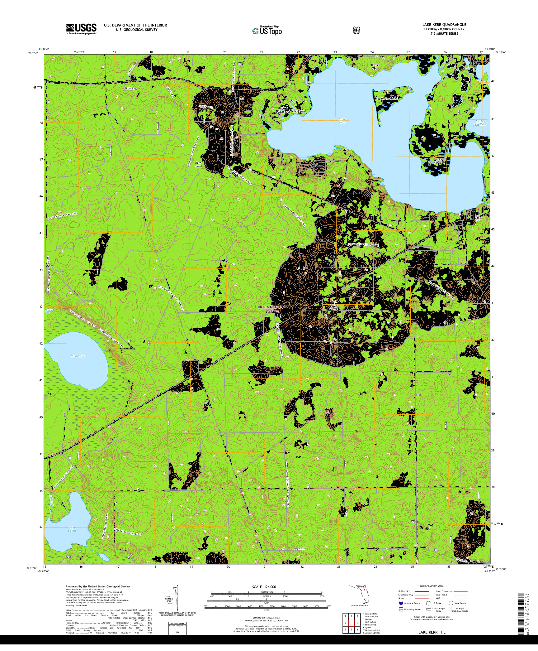 USGS US TOPO 7.5-MINUTE MAP FOR LAKE KERR, FL 2018
